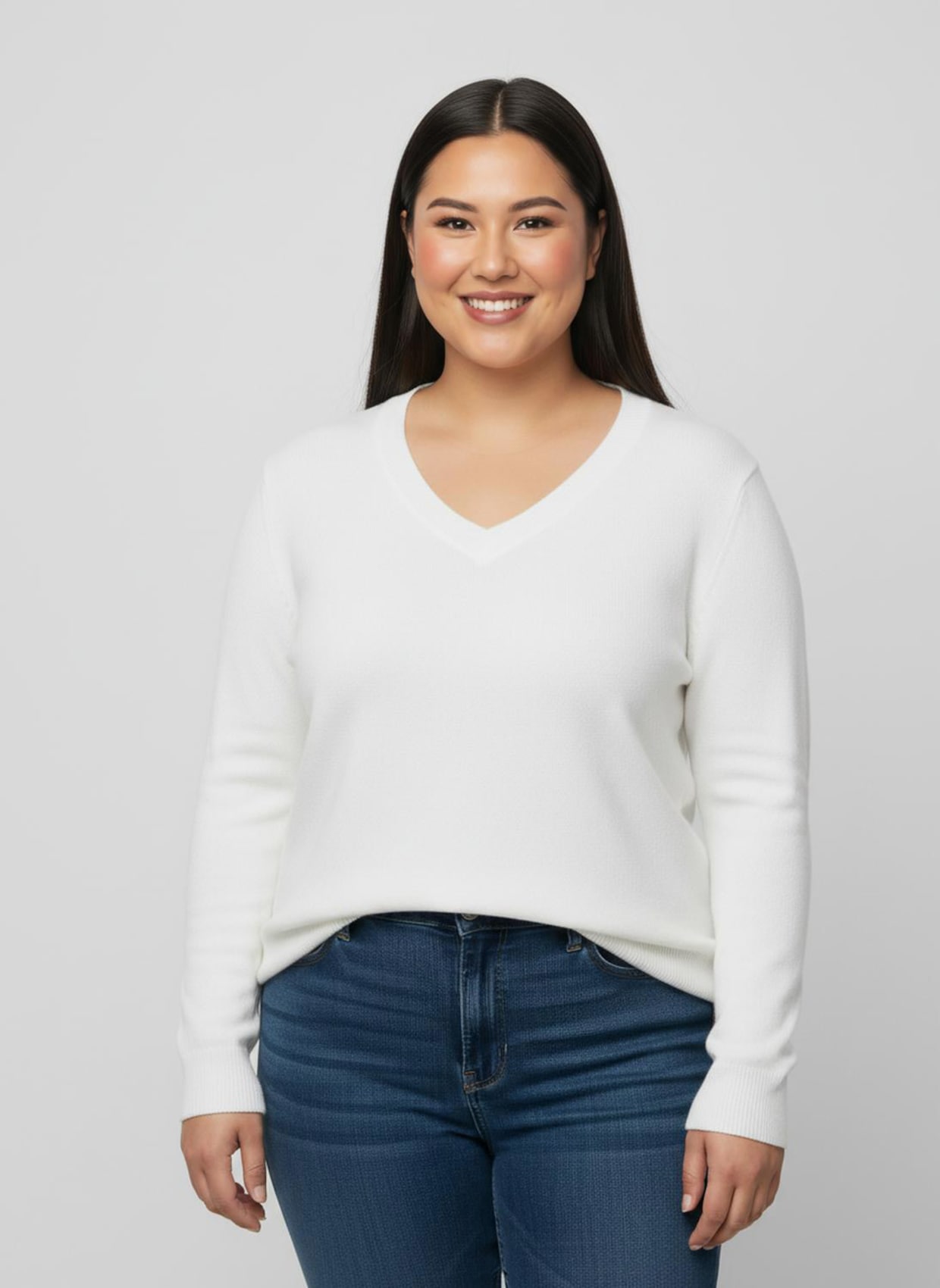 V-Ausschnitt-Pullover aus Feinstrick - ecru