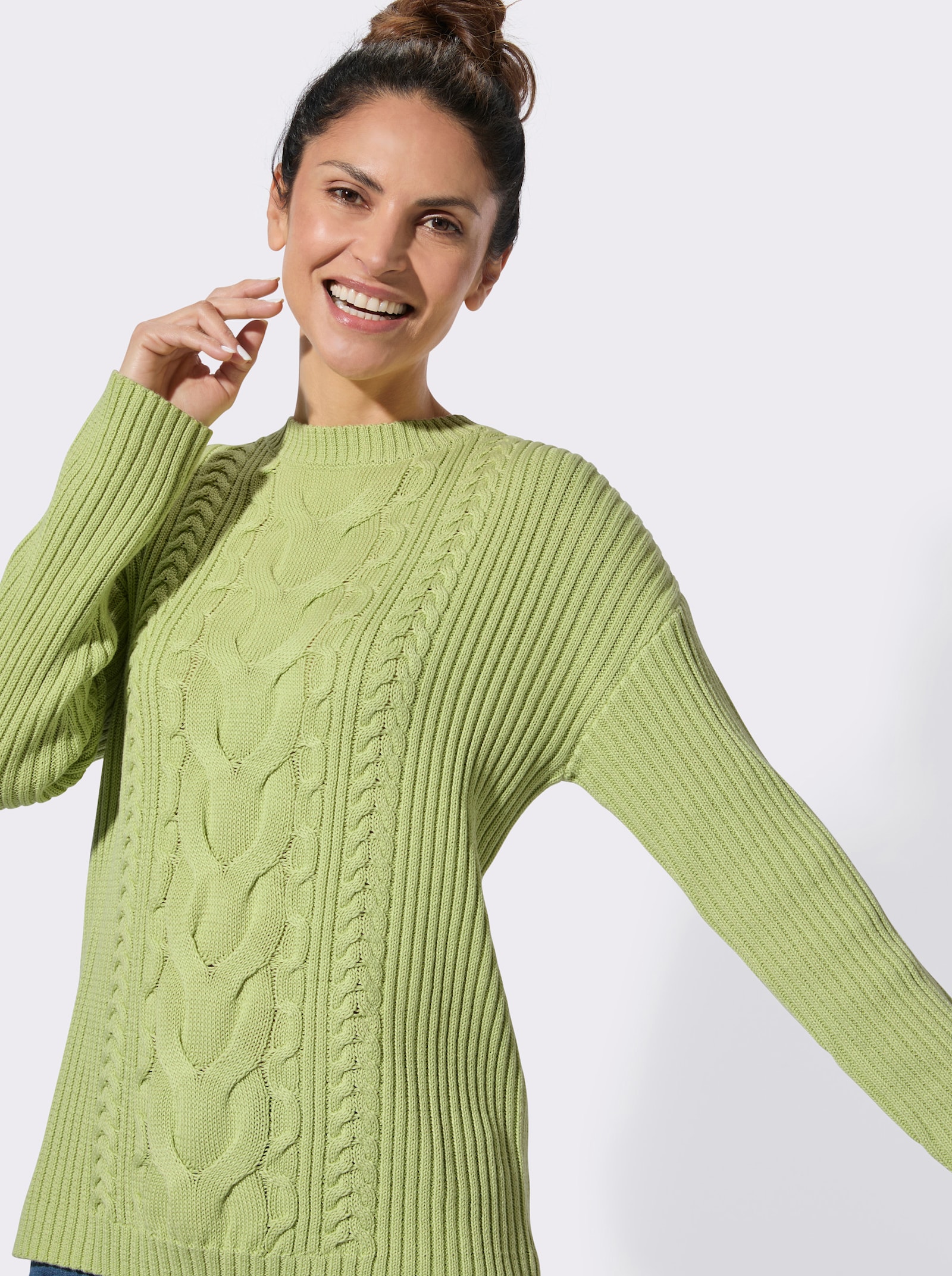 Rundhalspullover mit Zopfmuster - pistazie