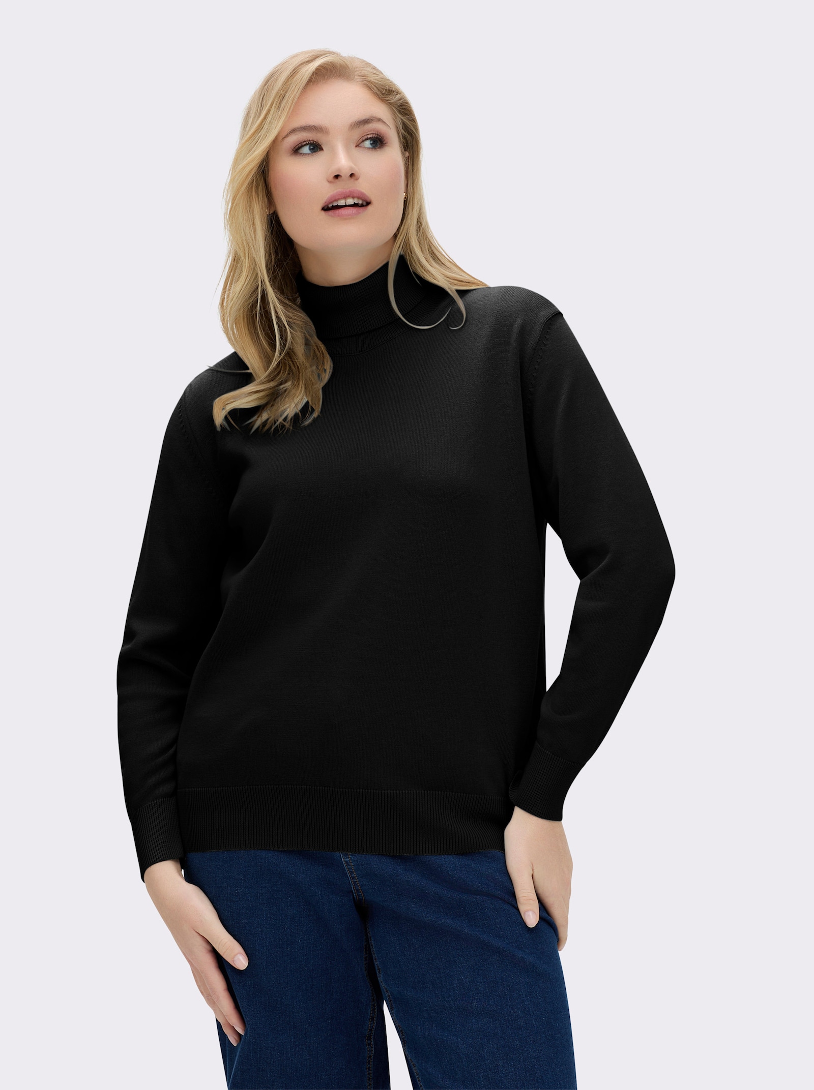 Pullover met rolkraag van puur katoen - zwart