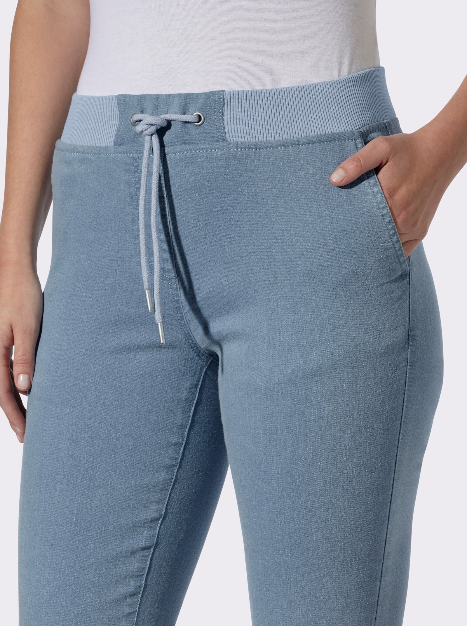 Comfortjeans met ogen en sierband - blue-bleached