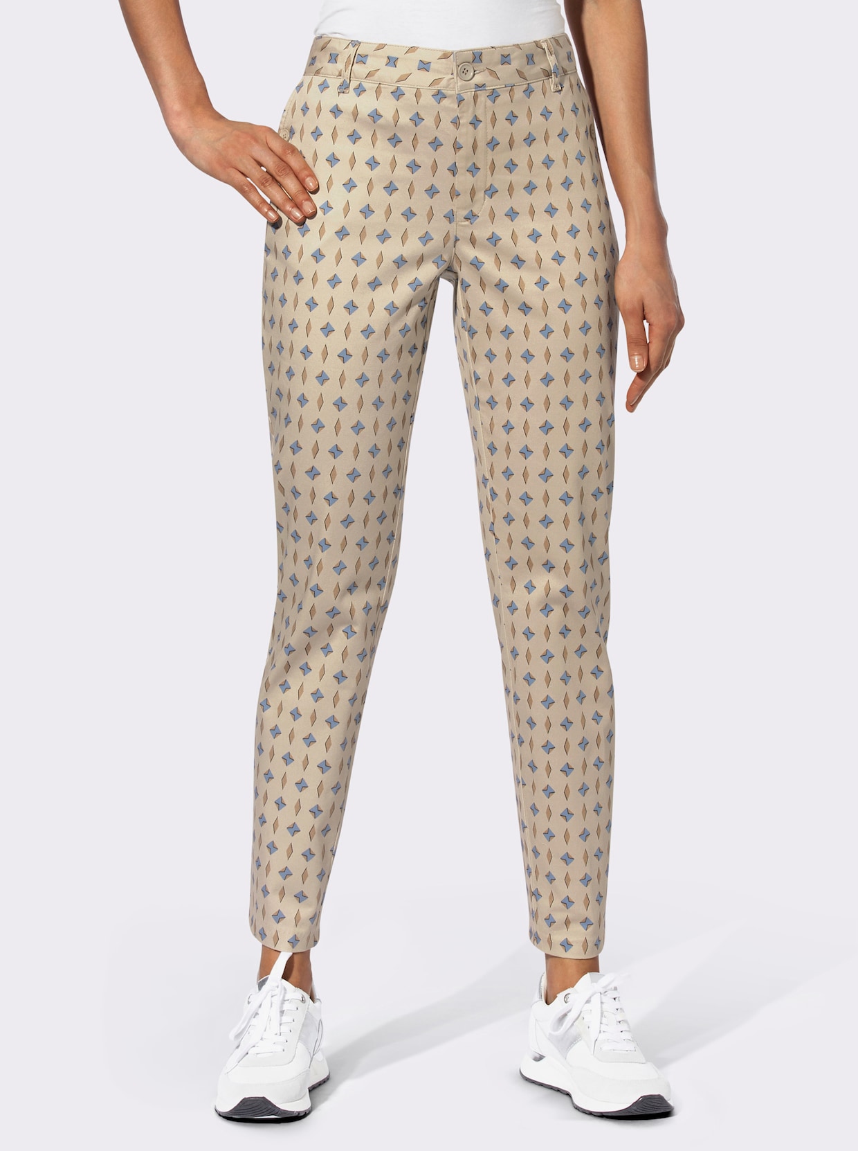 heine Pantalon 7/8 en coton extensible - sable-bleu imprimé