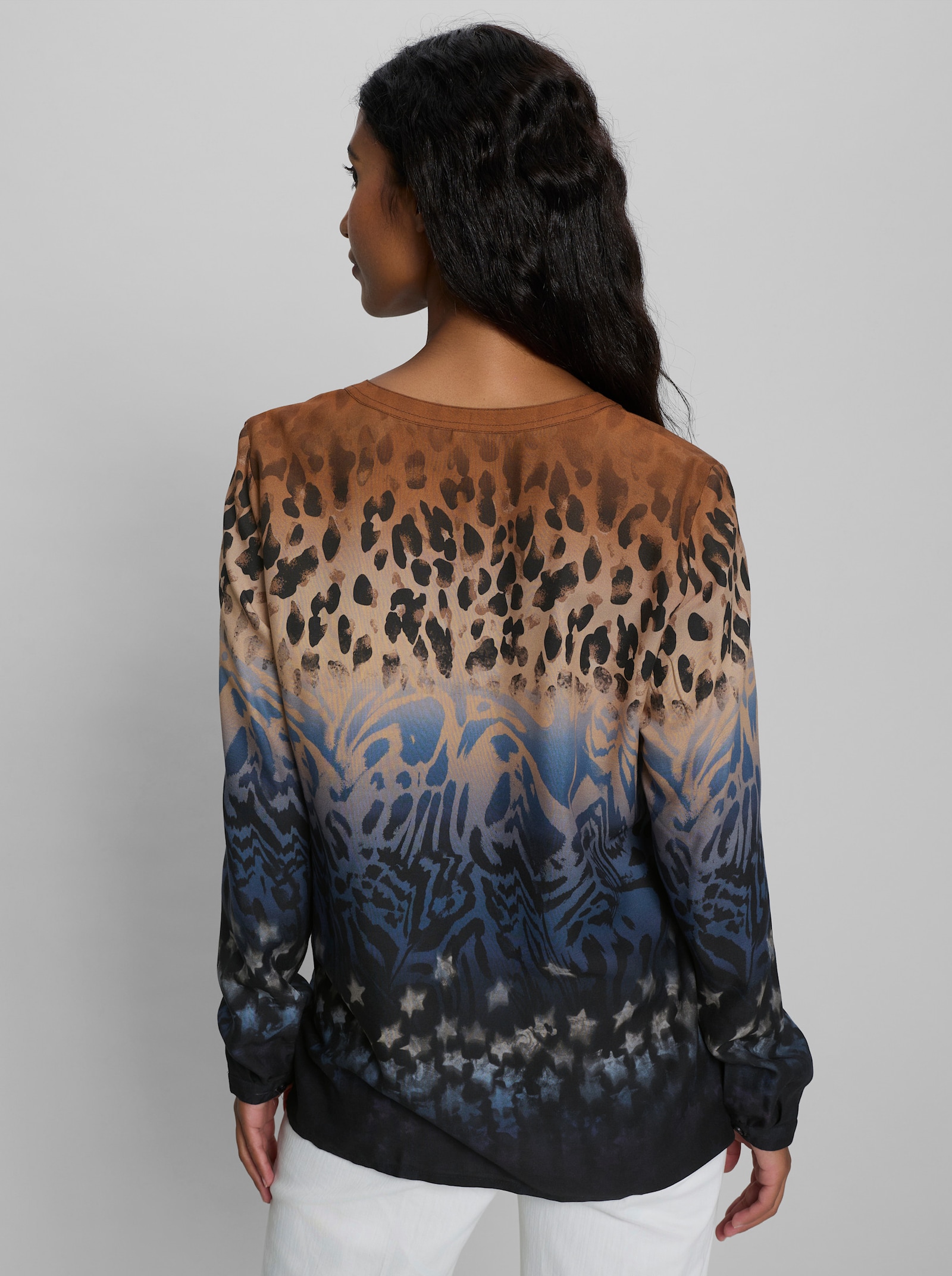 heine Druckbluse mit Animalprint - jeansblau-braun-bedruckt