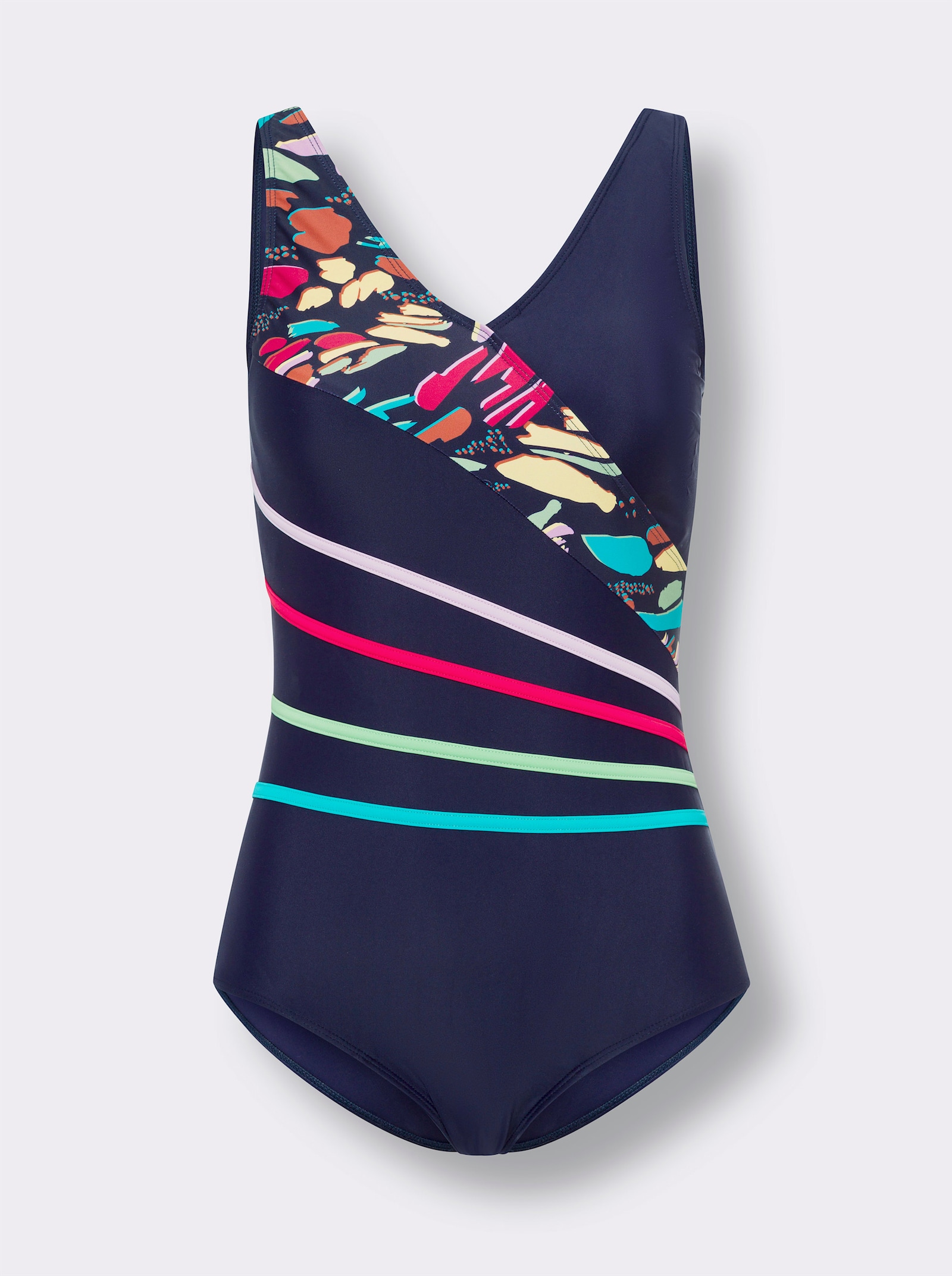 Badeanzug mit kontrastfarbenen Paspeln - marine