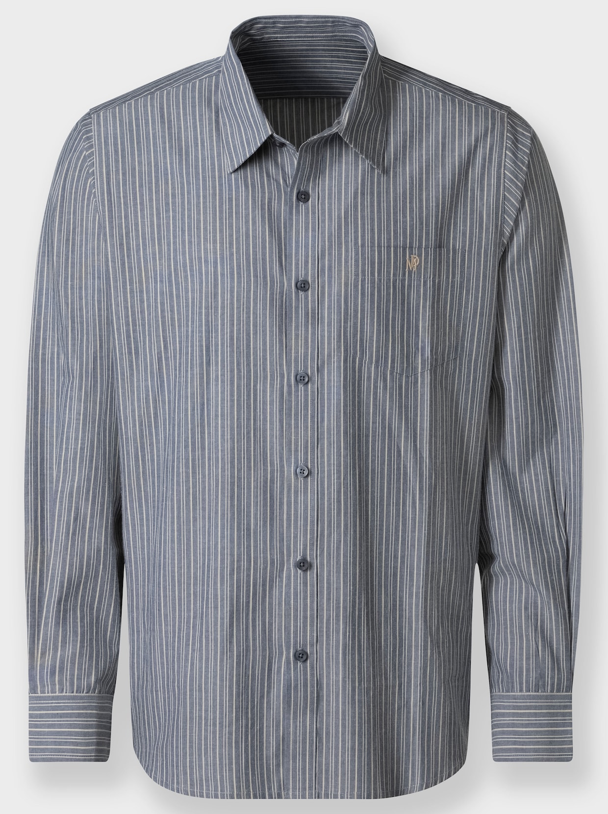 Marco Donati Hemd met lange mouwen - rookblauw/wit gestreept
