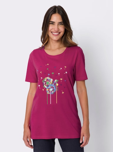 Longshirt aus Baumwolle, bedruckt - fuchsia