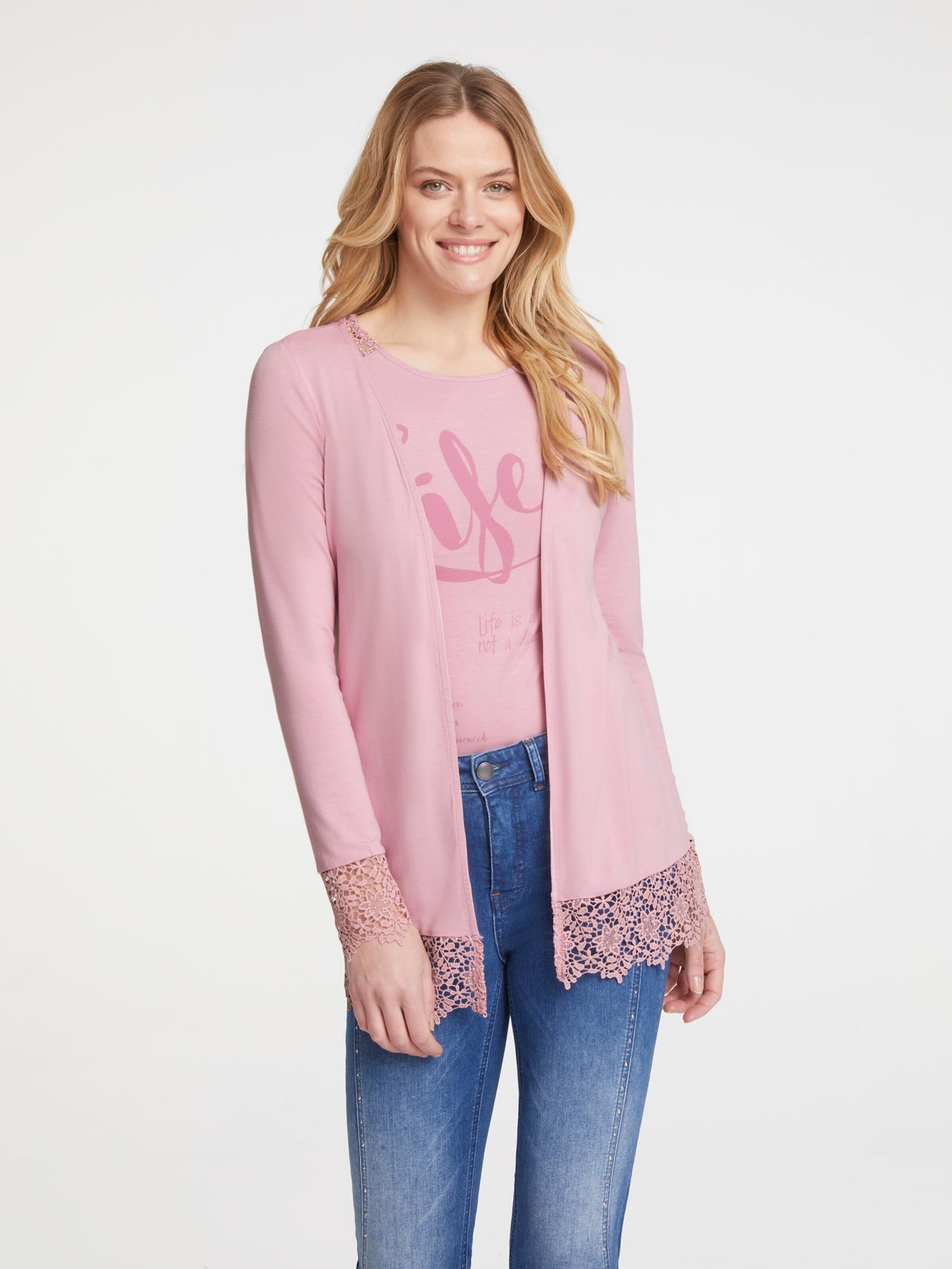 Damenmode Strickjacken Linea Tesini Shirt-Twinset in rosé Damenmode Strickjacken Linea Tesini Shirt-Twinset in rosé
