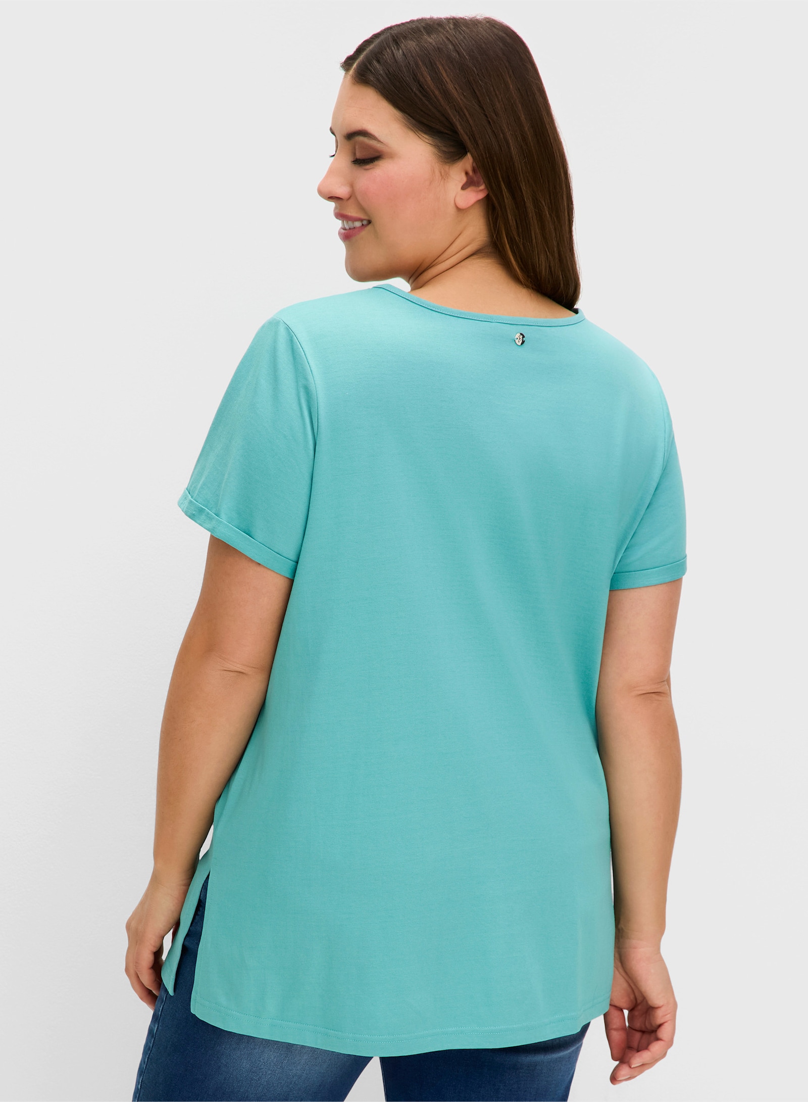 sheego Shirt mit Lochstickerei-Passe - ozean