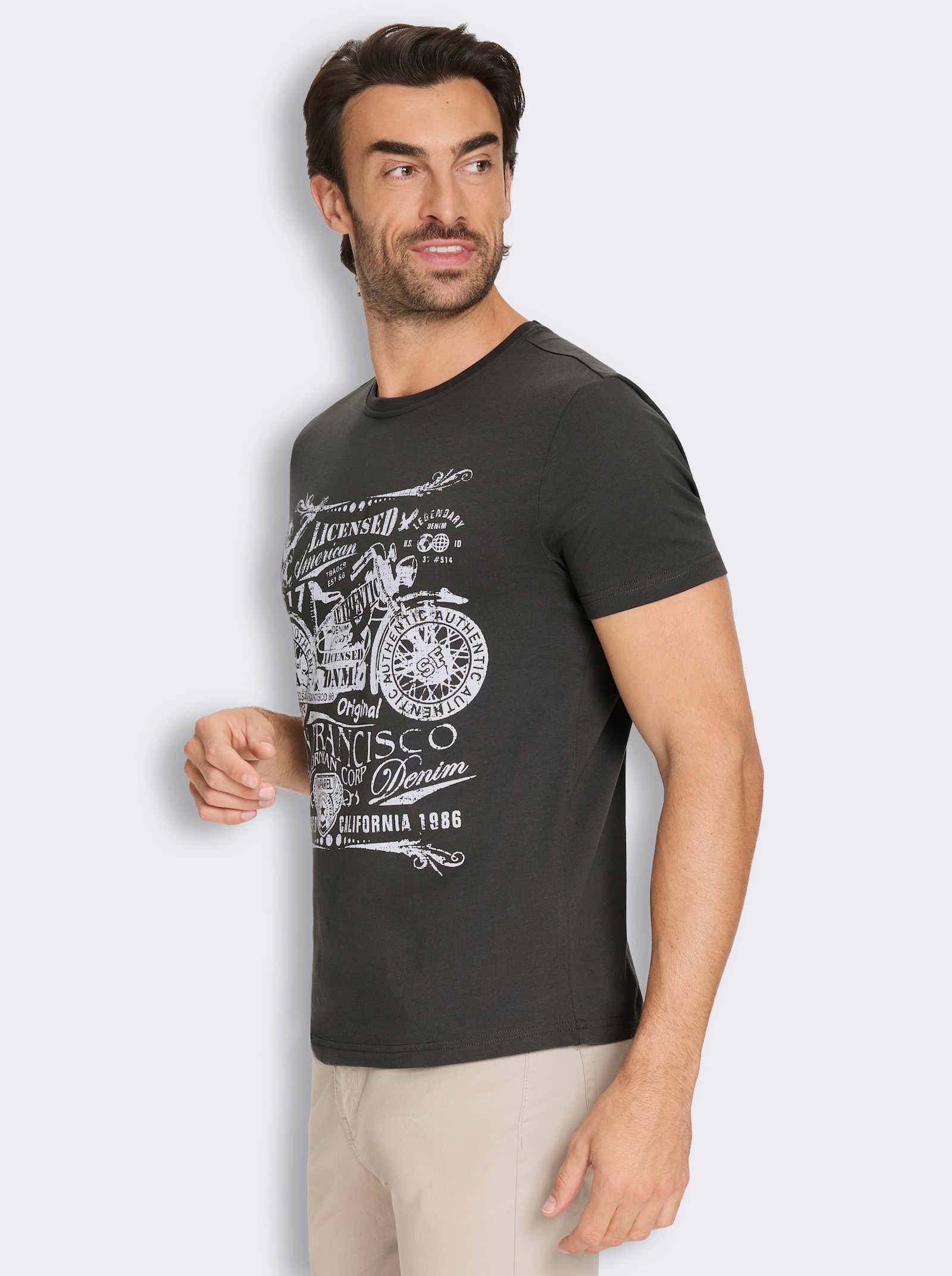 Marco Donati Kurzarmshirt mit Front-Print, Baumwolle - graphit-bedruckt