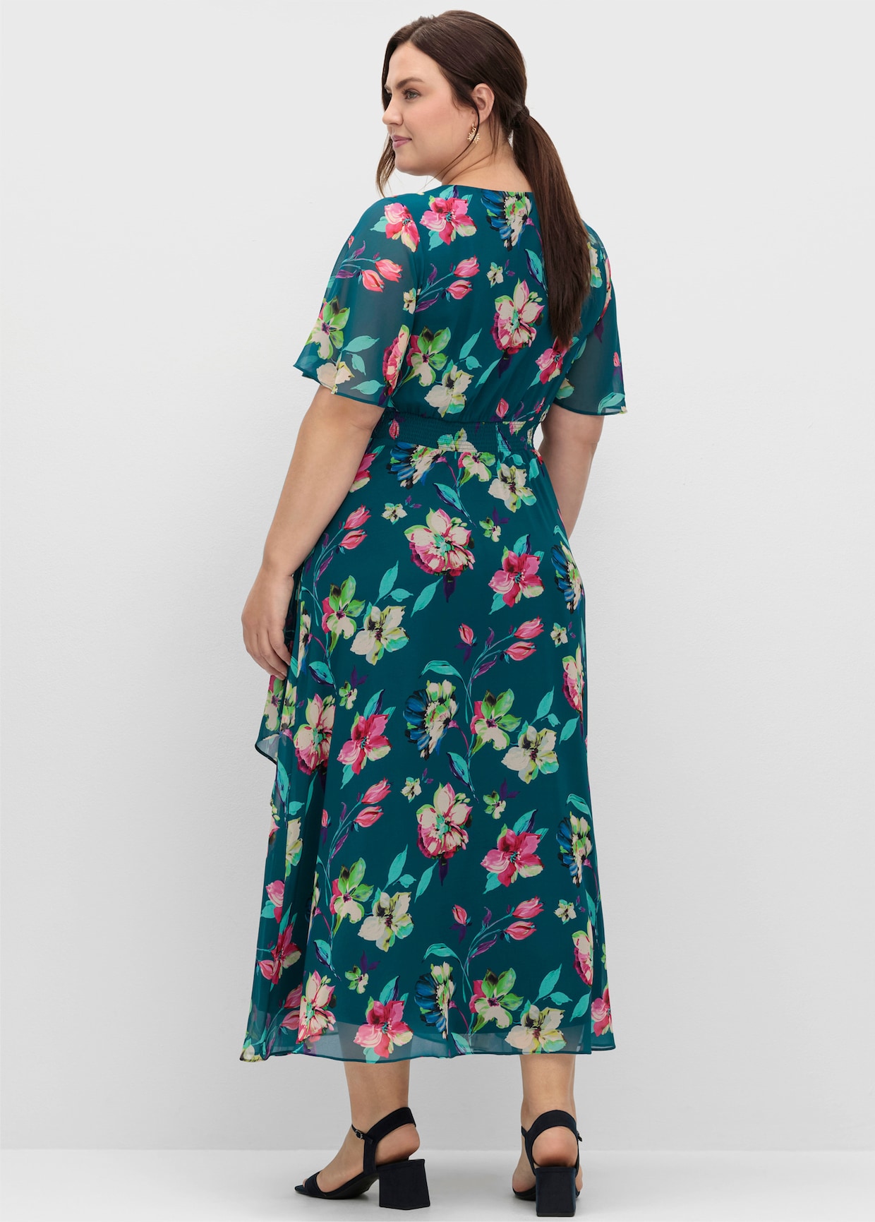 sheego Chiffon jurk - donkerpetrol gedessineerd