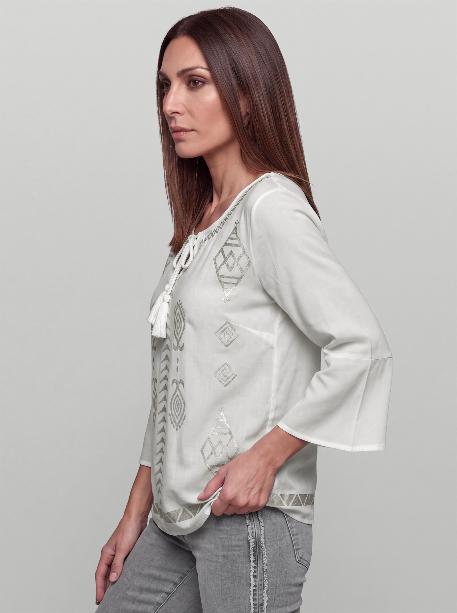 heine Baumwollbluse mit Folienprint - weiß