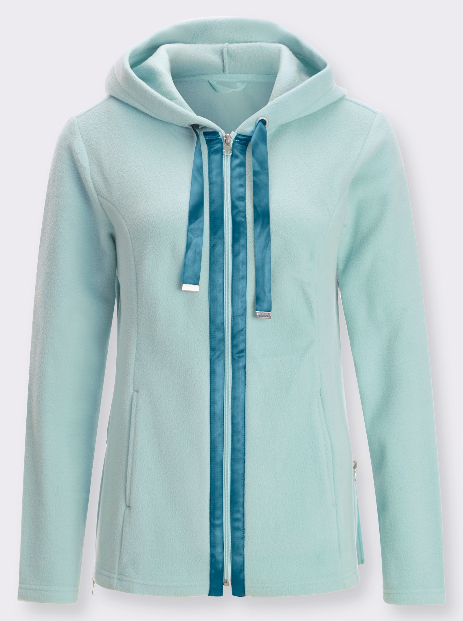 Fleecejack met naadzakken - mint/aquapetrol