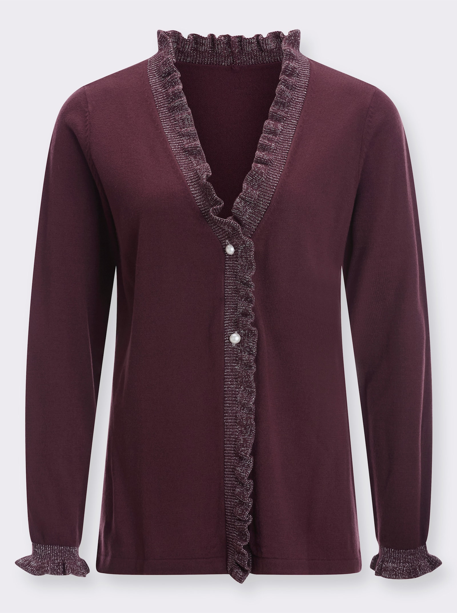 Pletený kabátek s volánky - burgundská