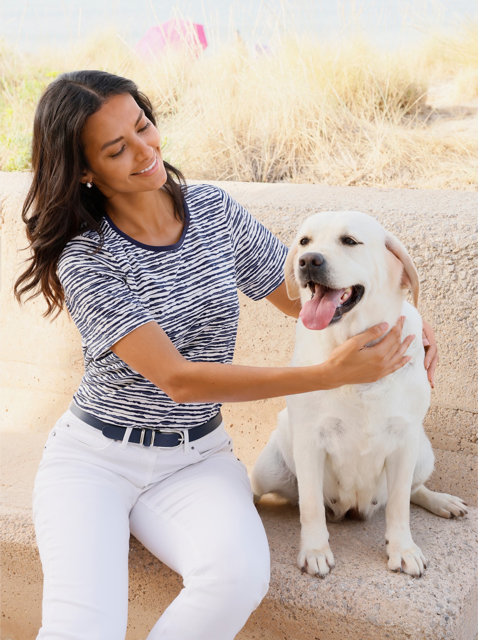 T-Shirt im Ringelmuster - marine-rauchblau-bedruckt