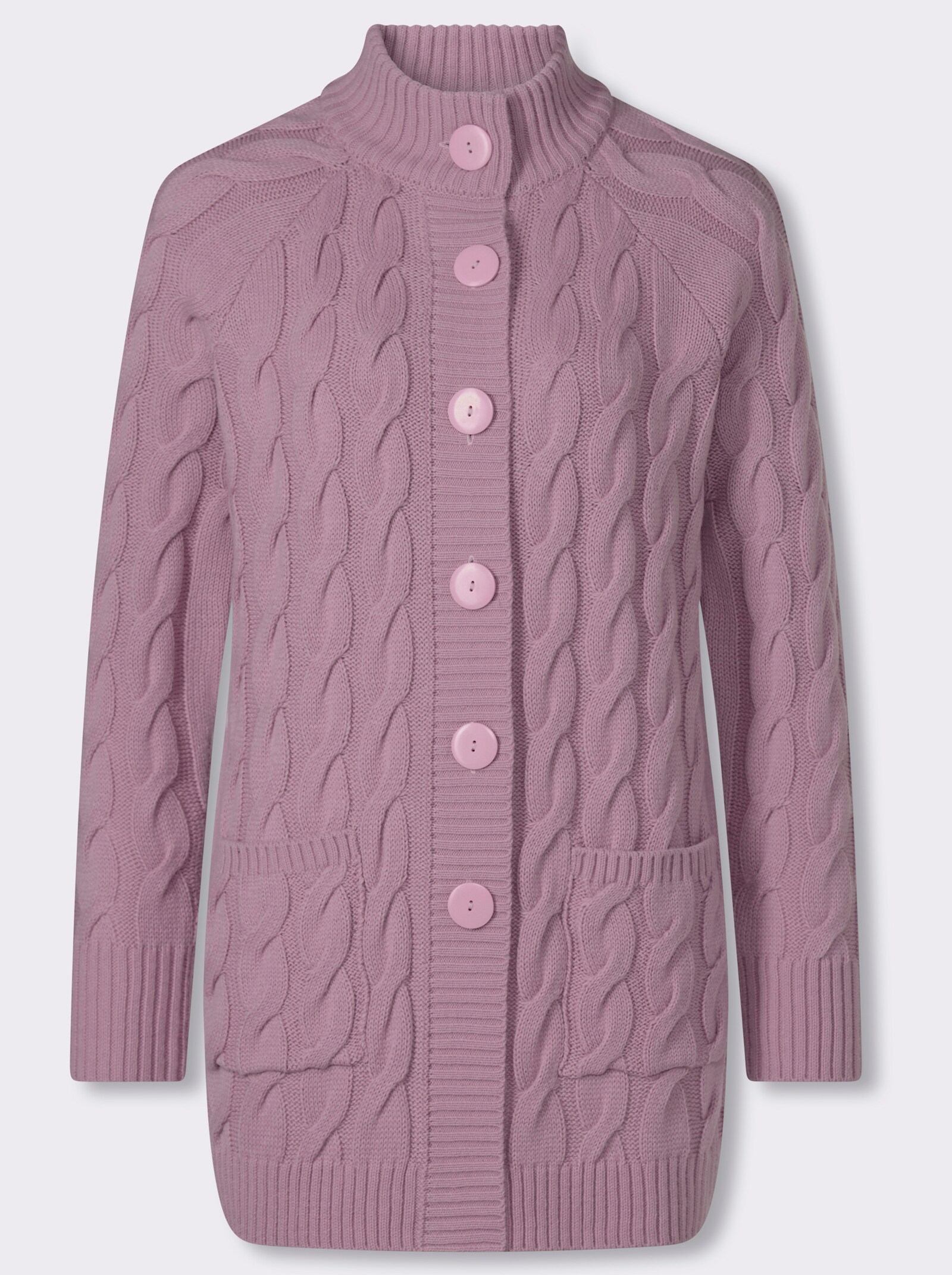 Longstrickjacke mit Zopfmuster - mauve