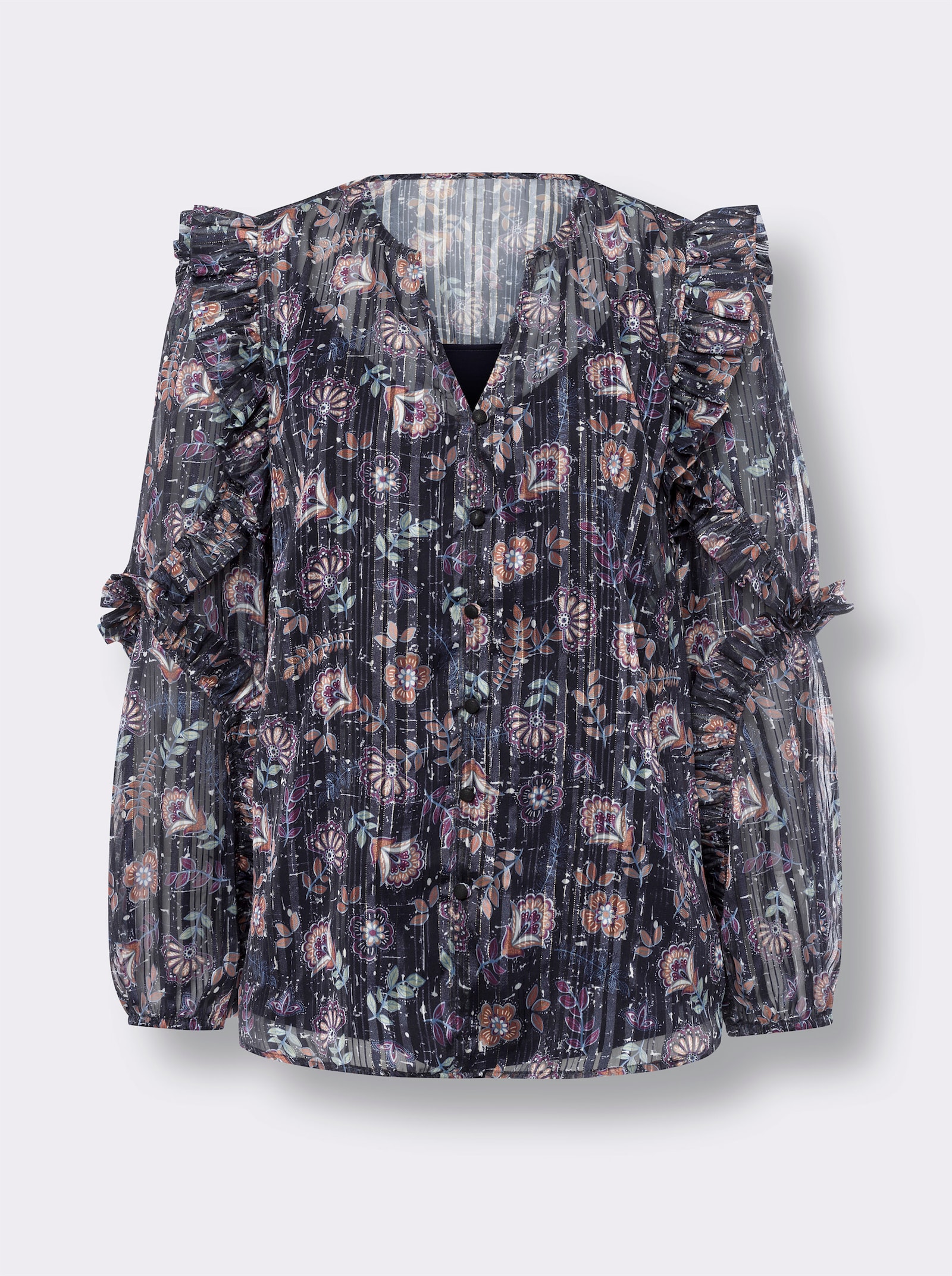 heine Blouse met print en ondoorzichtige top - marine/middenblauw bedrukt