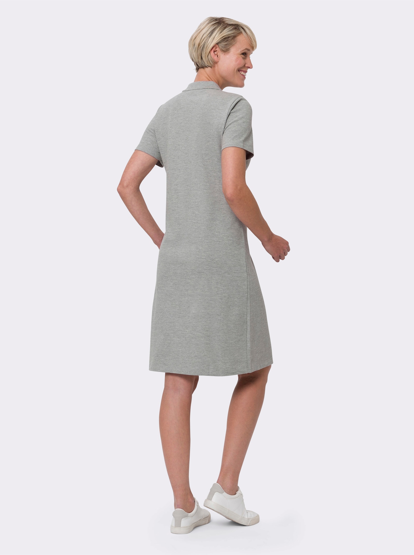 Polokleid in Pikee-Qualität - steingrau-meliert