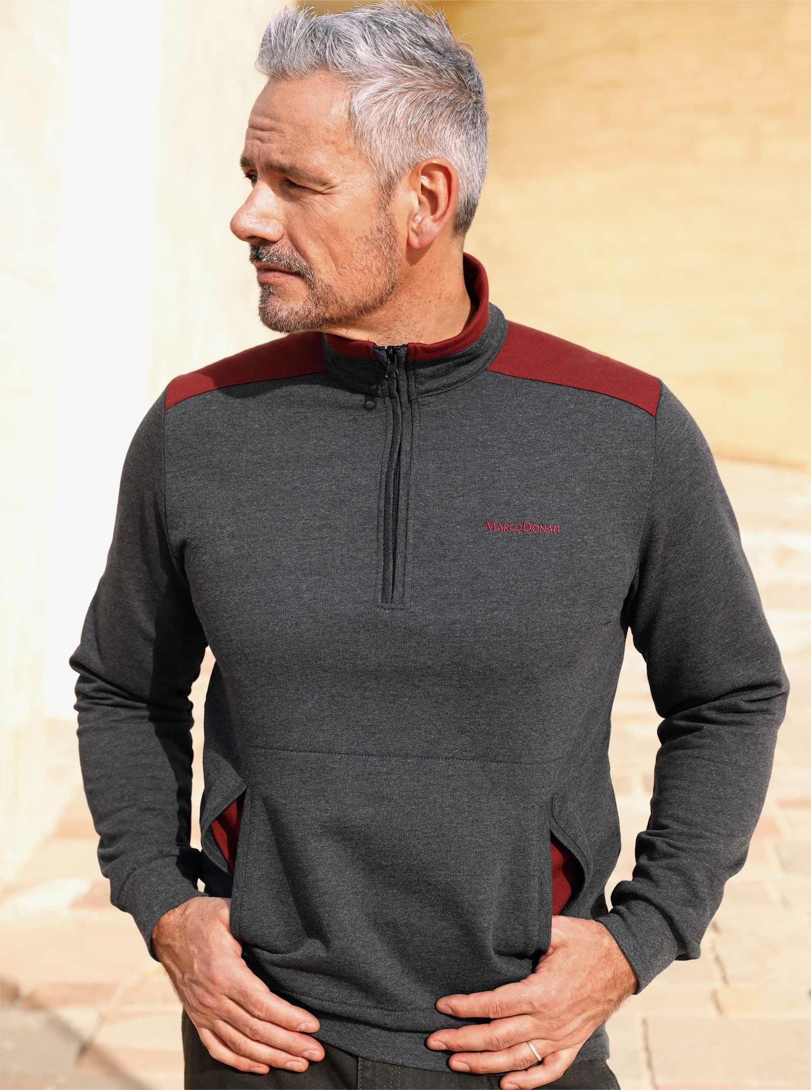 Marco Donati Sweatshirt mit Känguru-Taschen - graphit-meliert