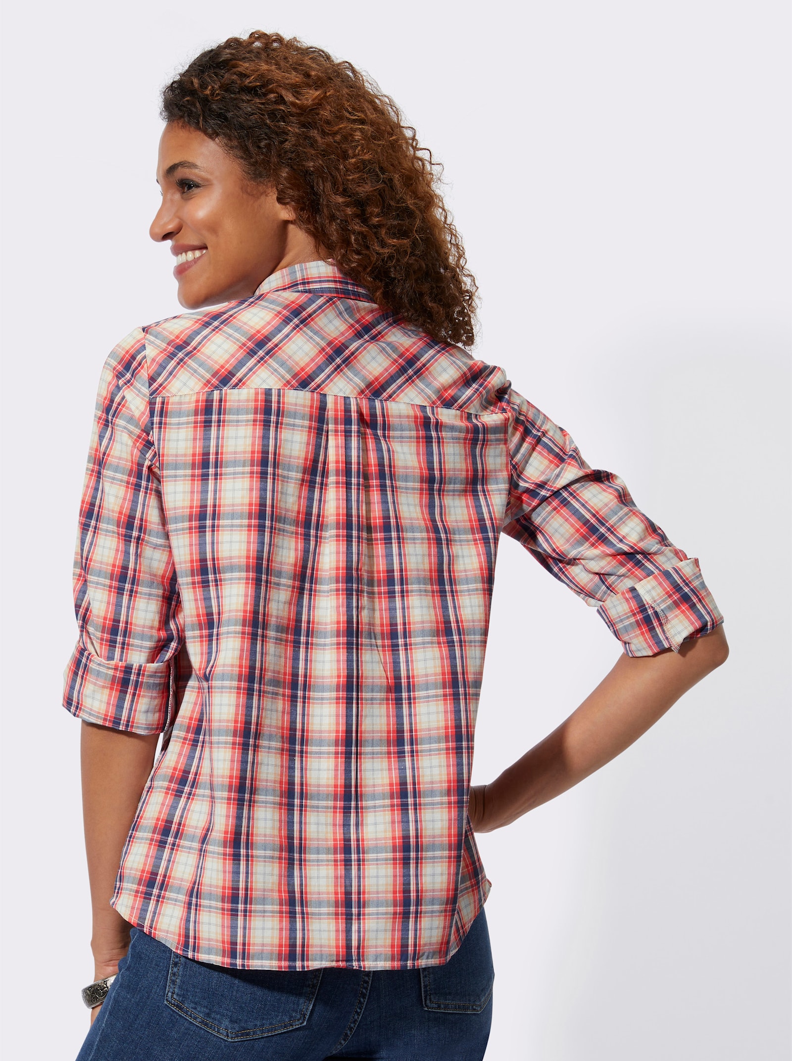 Karobluse mit aufgesetzten Brusttaschen - hummer-weiß-kariert