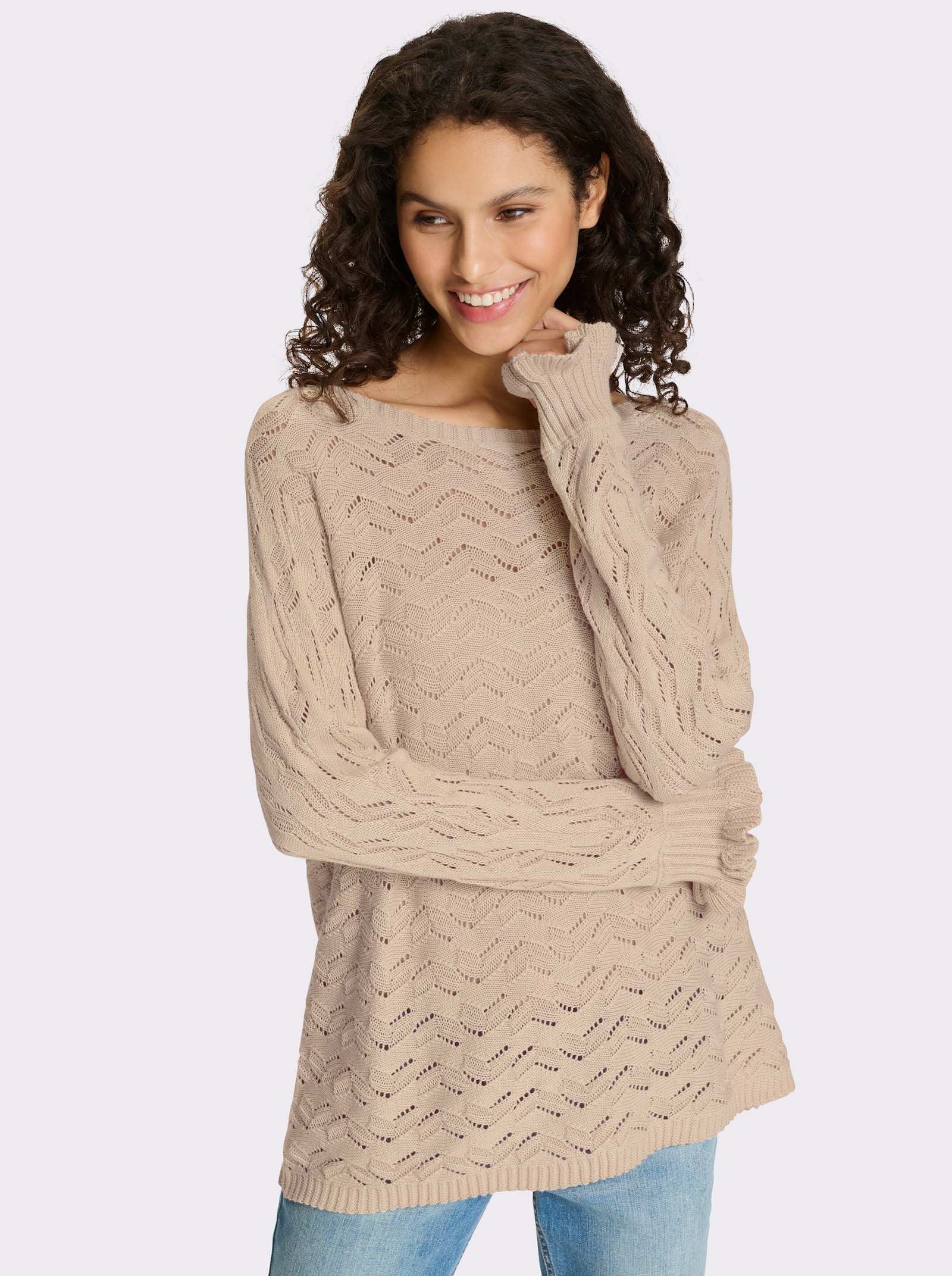 heine Ajourpullover mit Volants am Ärmel - sand