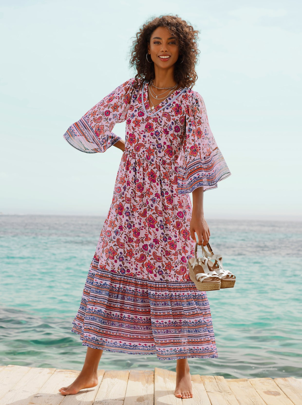 heine Robe imprimée à manches kimono - écru-fuchsia imprimé