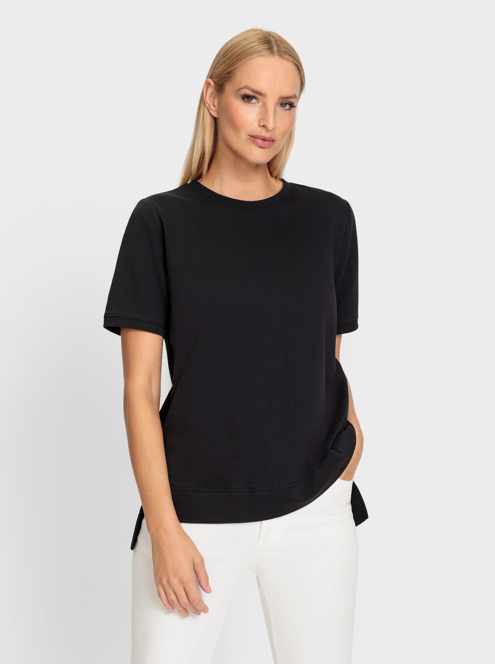 heine Shirt met korte mouwen in een mix van sweat- en geweven materiaal - zwart