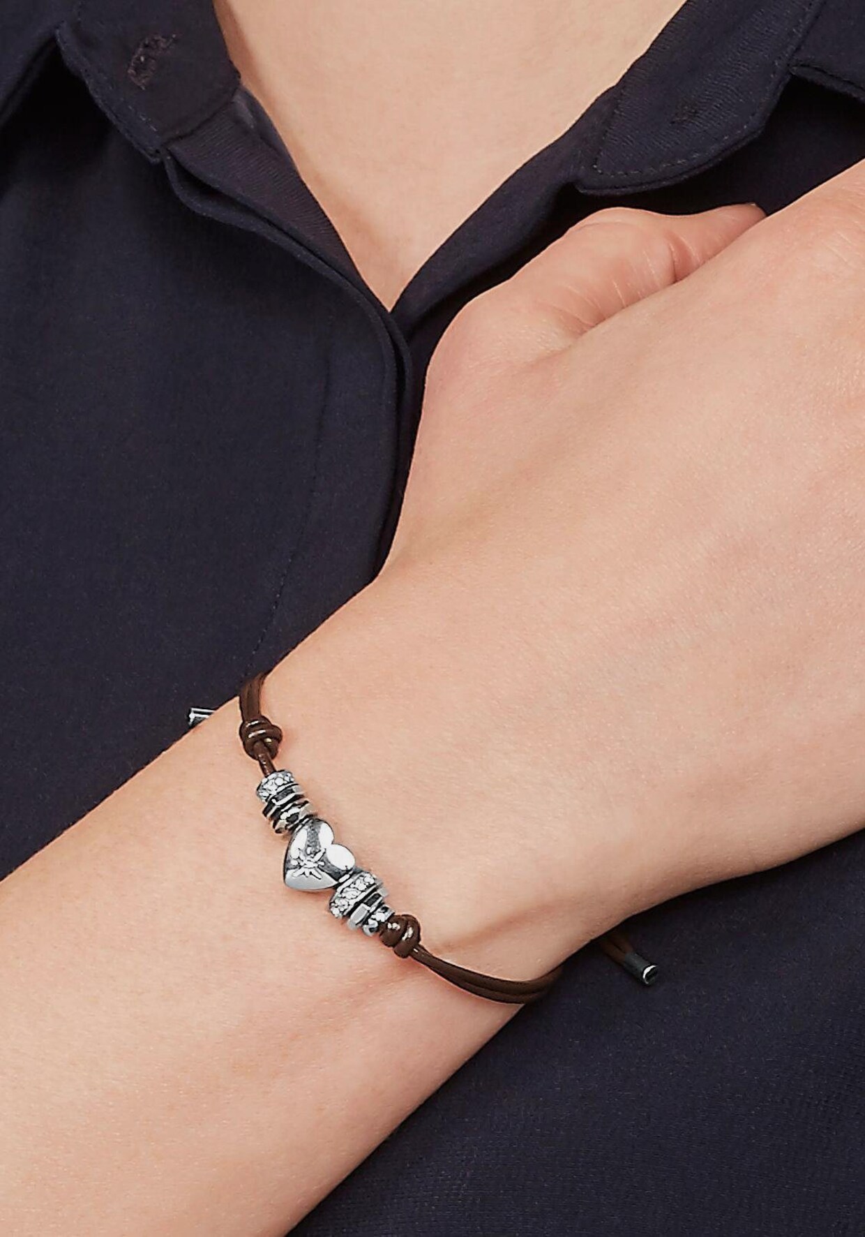 Fossil Lederarmband - silberfarben braun
