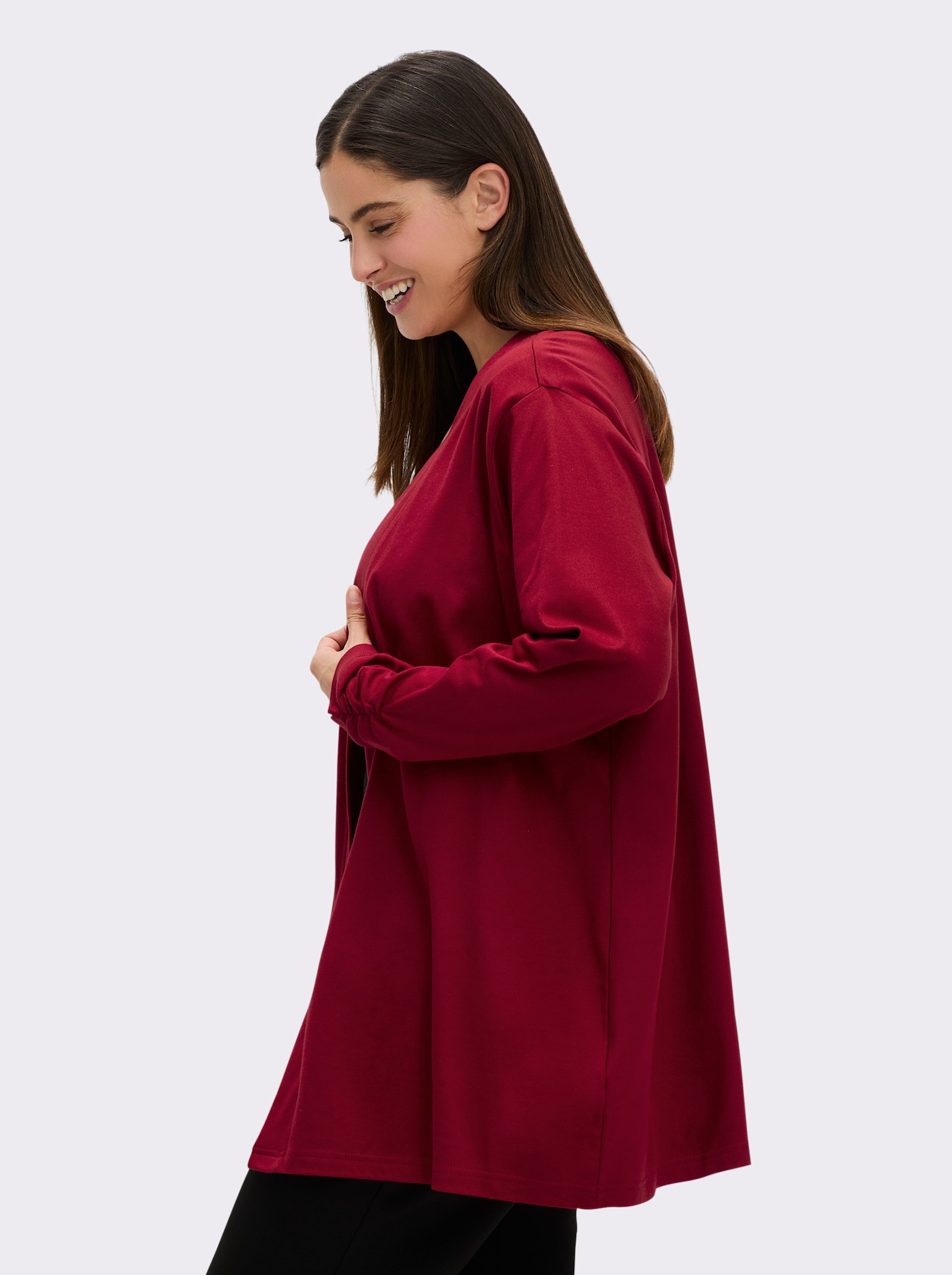 Shirtjacke mit Ärmel-Raffungen - kirsche