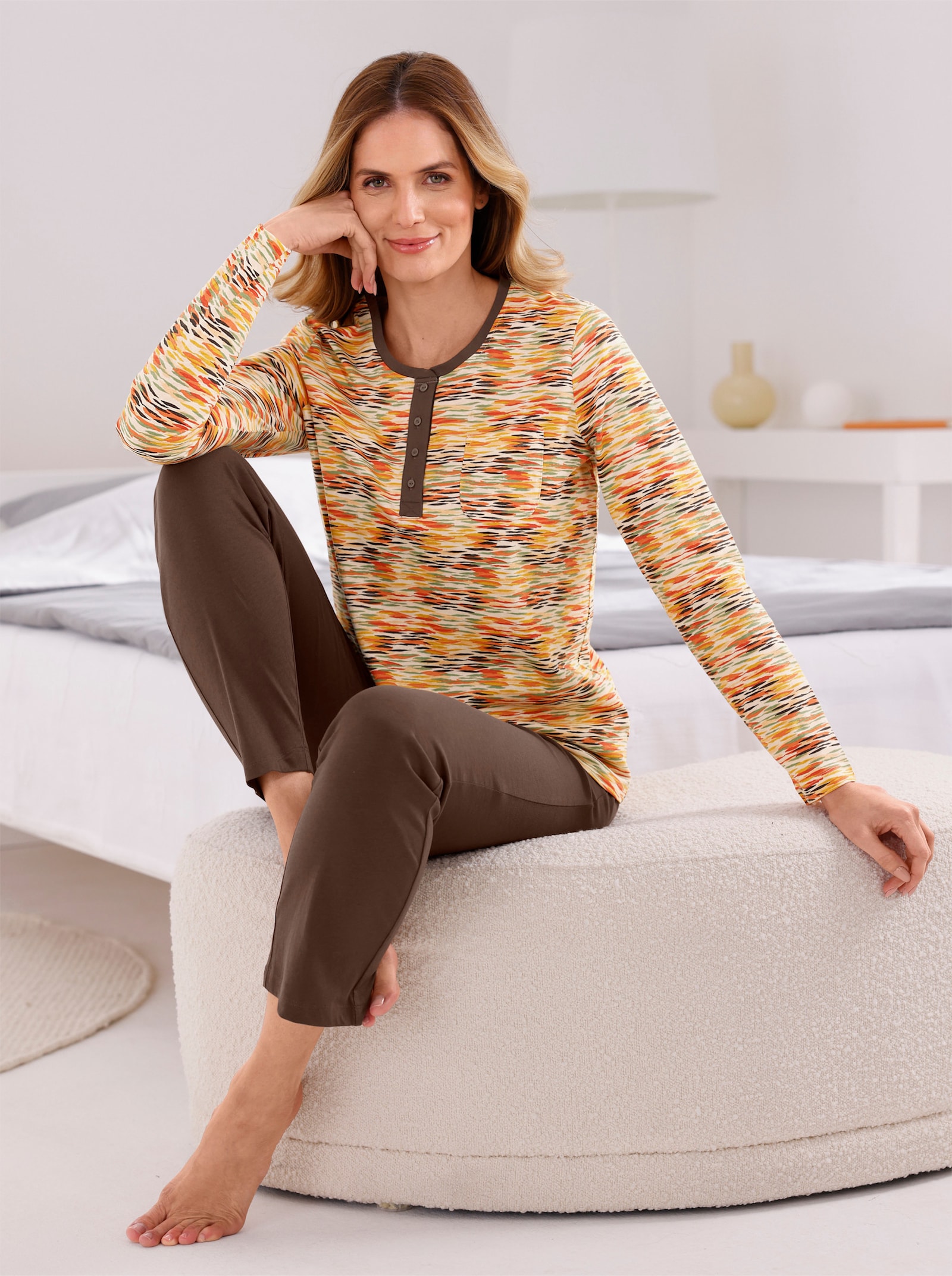 wäschepur Schlafanzug mit Druckmuster - elfenbein-schoko-bedruckt