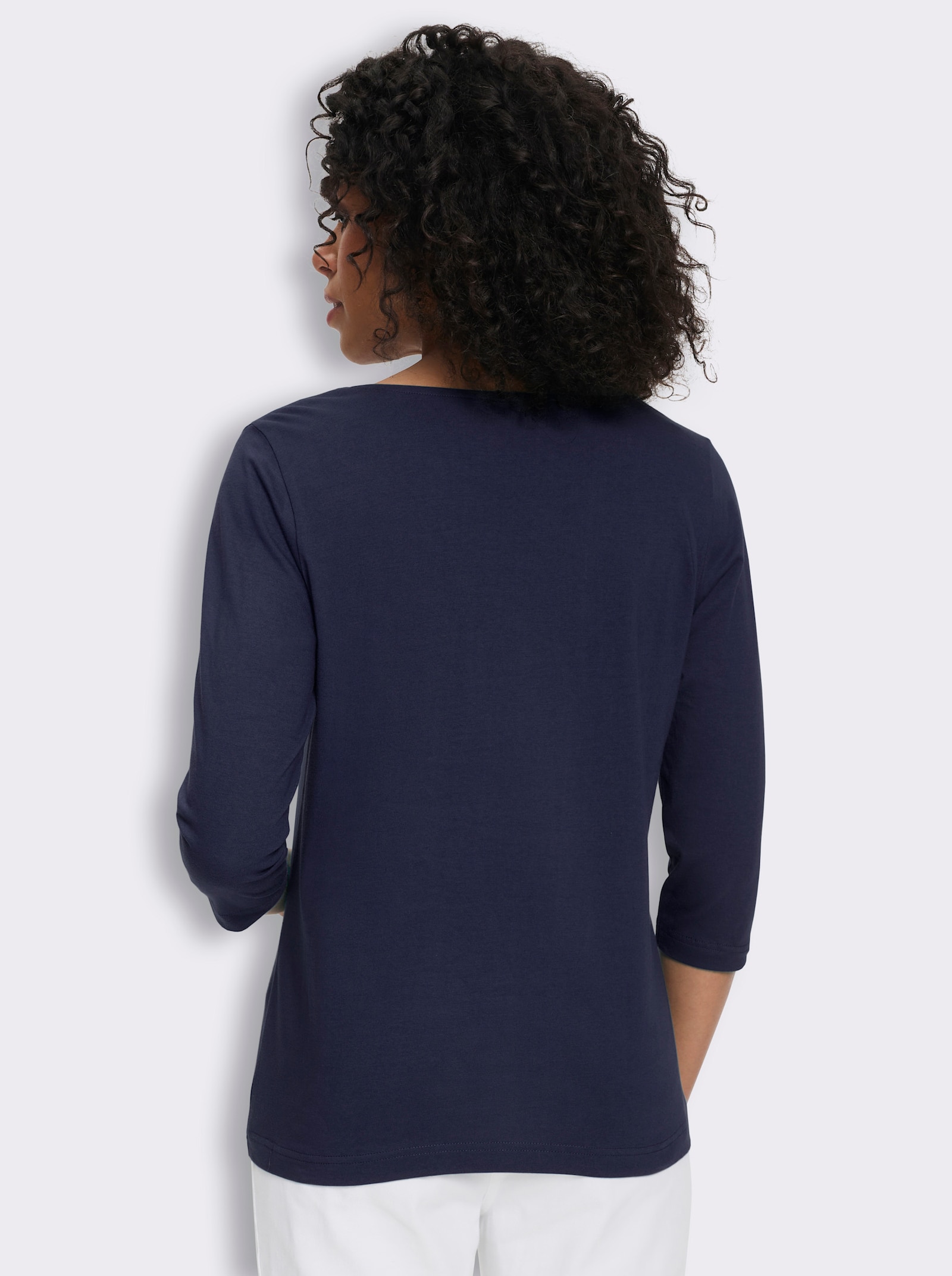 3/4-Arm-Shirt mit Herz-Ausschnitt, Baumwolle - marine