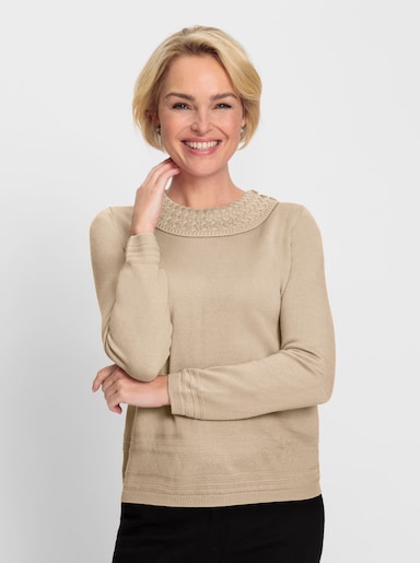 Langarm-Pullover mit Zierknöpfen - sand