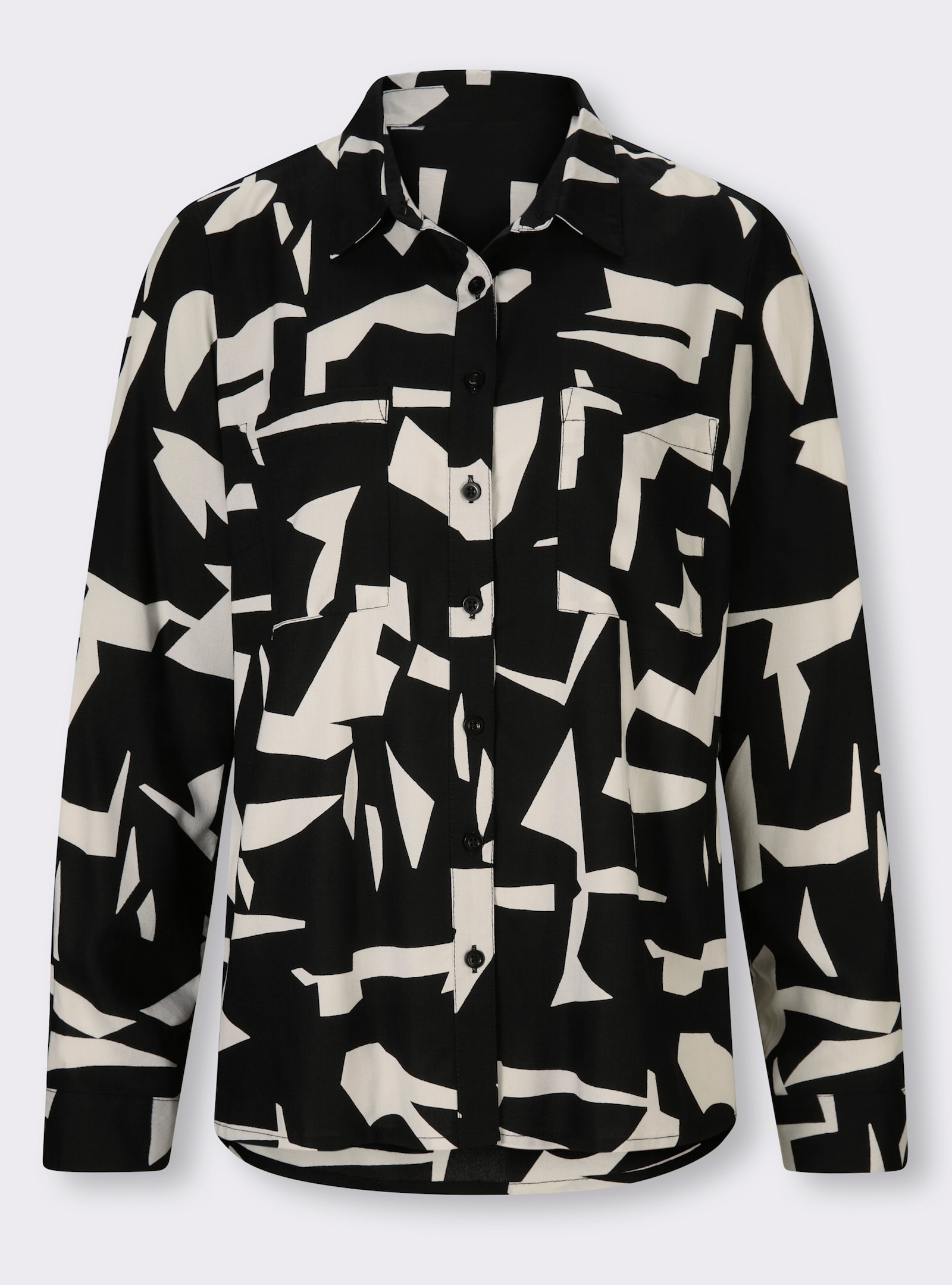 heine Langarm-Bluse mit grafischem Druck-Dessin - schwarz-champagner-gemustert