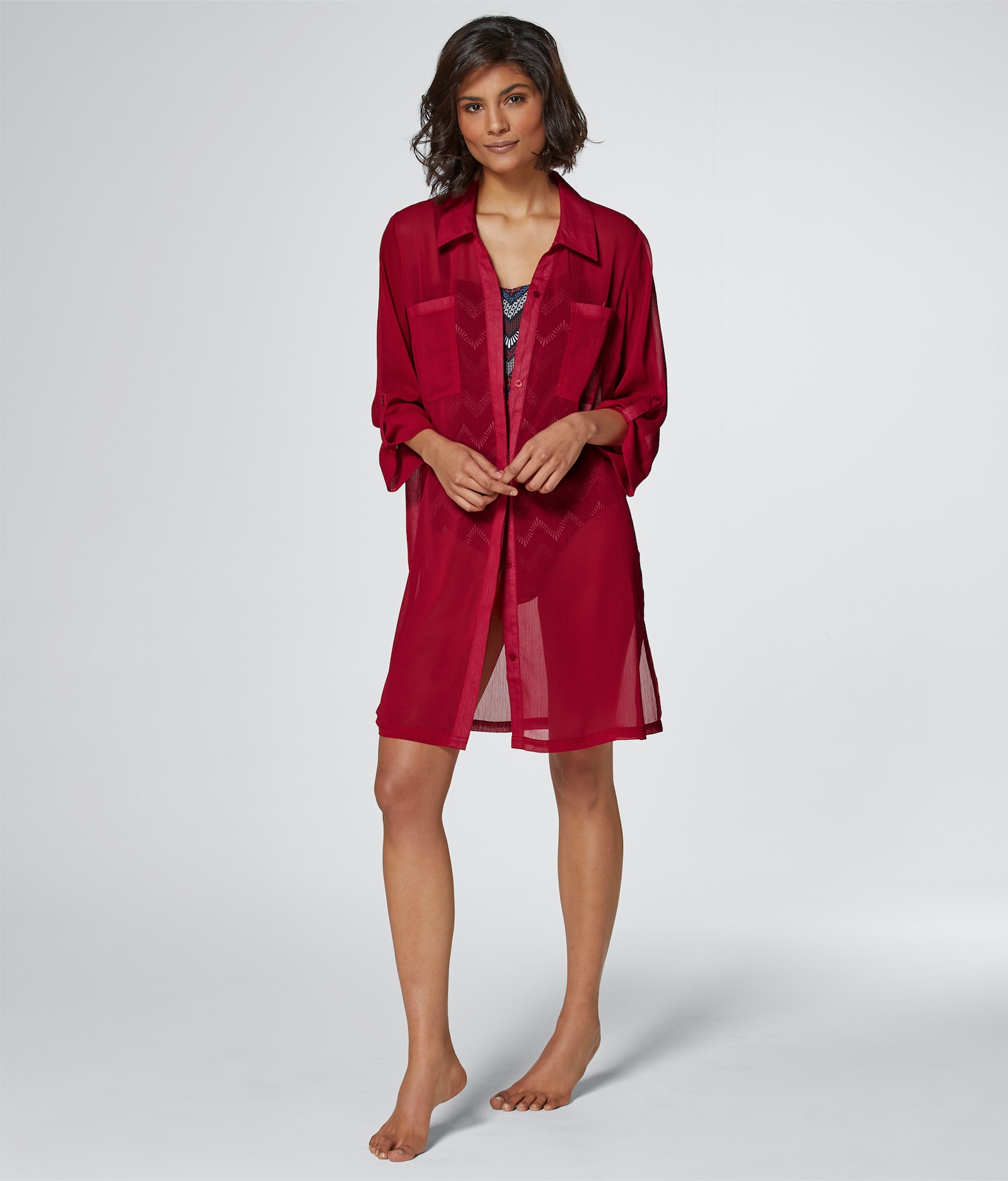 feel good Strandbluse mit krempelbaren 3/4-Ärmeln - rot