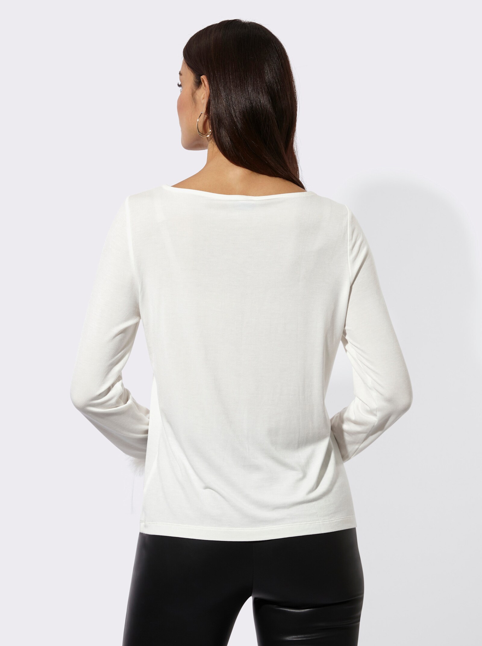 Langarmshirt mit Pailletten und Ziersteinchen - ecru