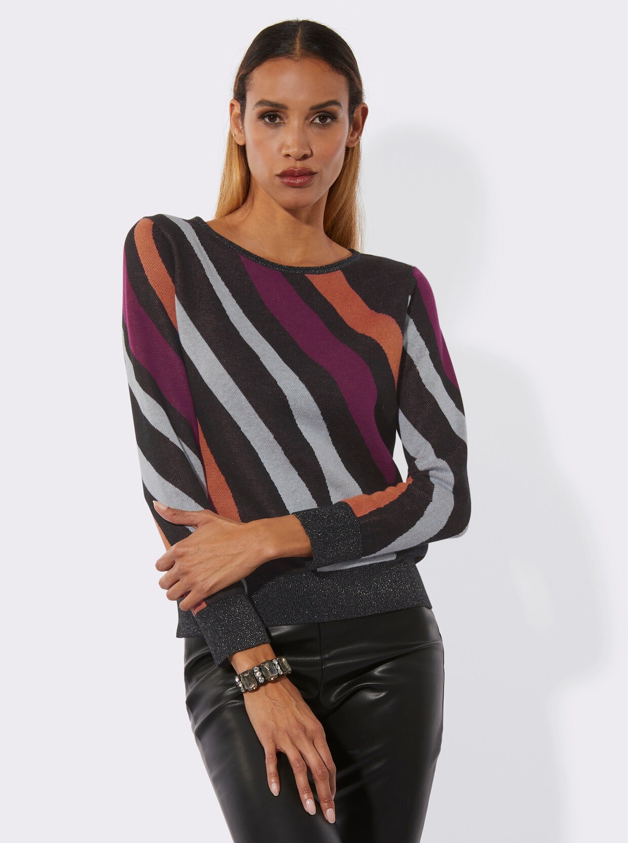 Jacquard-Pullover - schwarz-koralle-gemustert