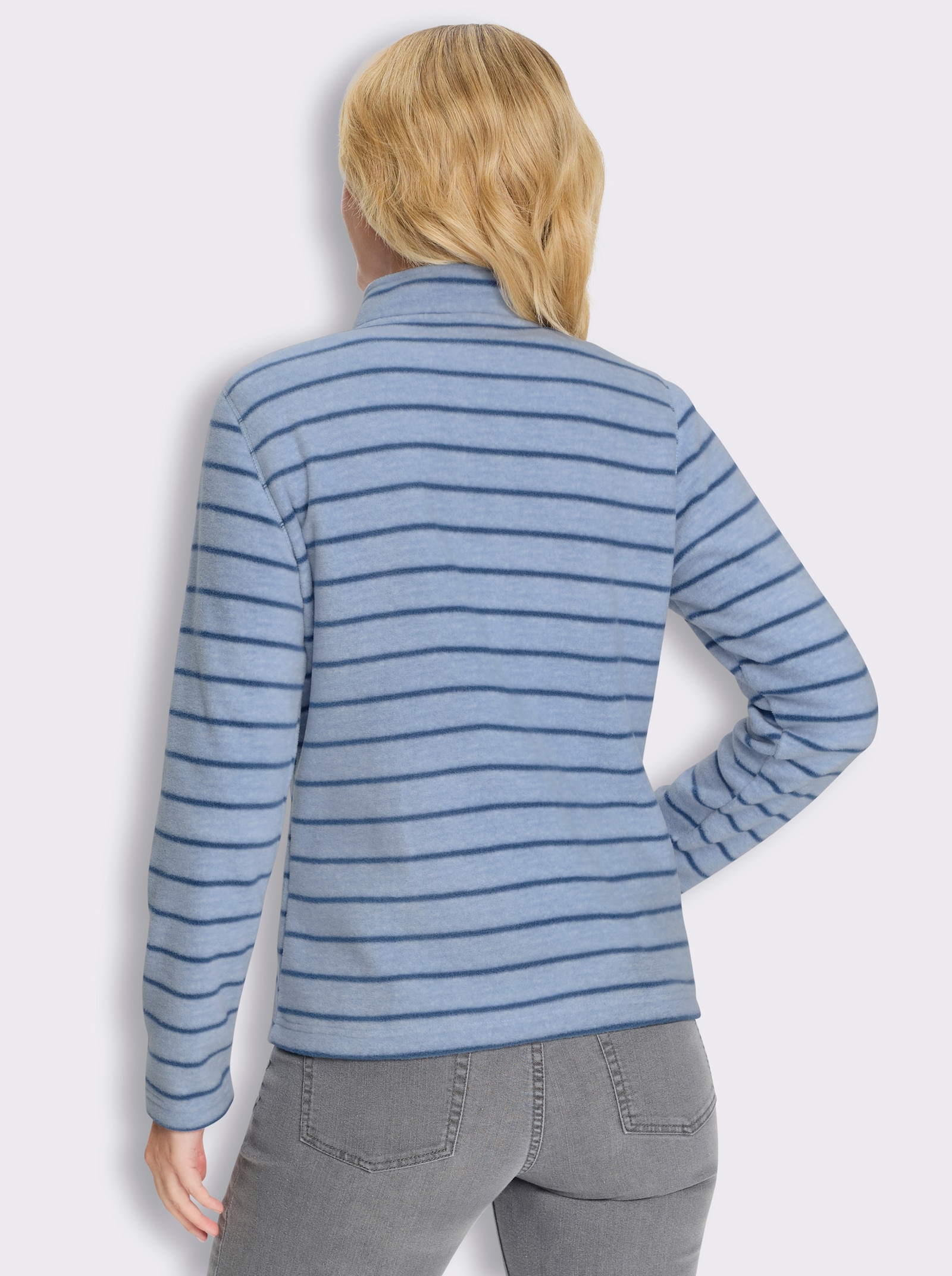 Fleecejacke in pflegeleichter Qualität, gestreift - jeansblau-bleu-meliert