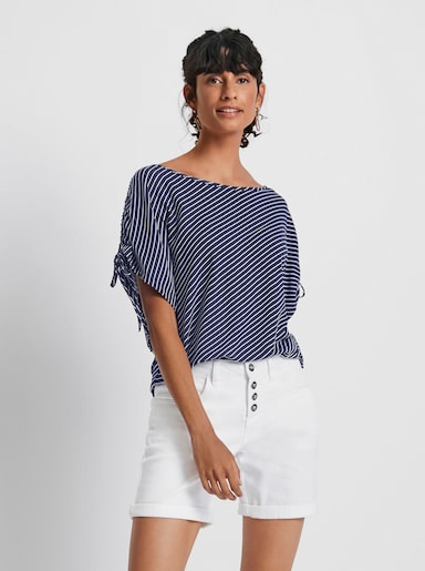 Kurzarmshirt - marine-ecru-gestreift