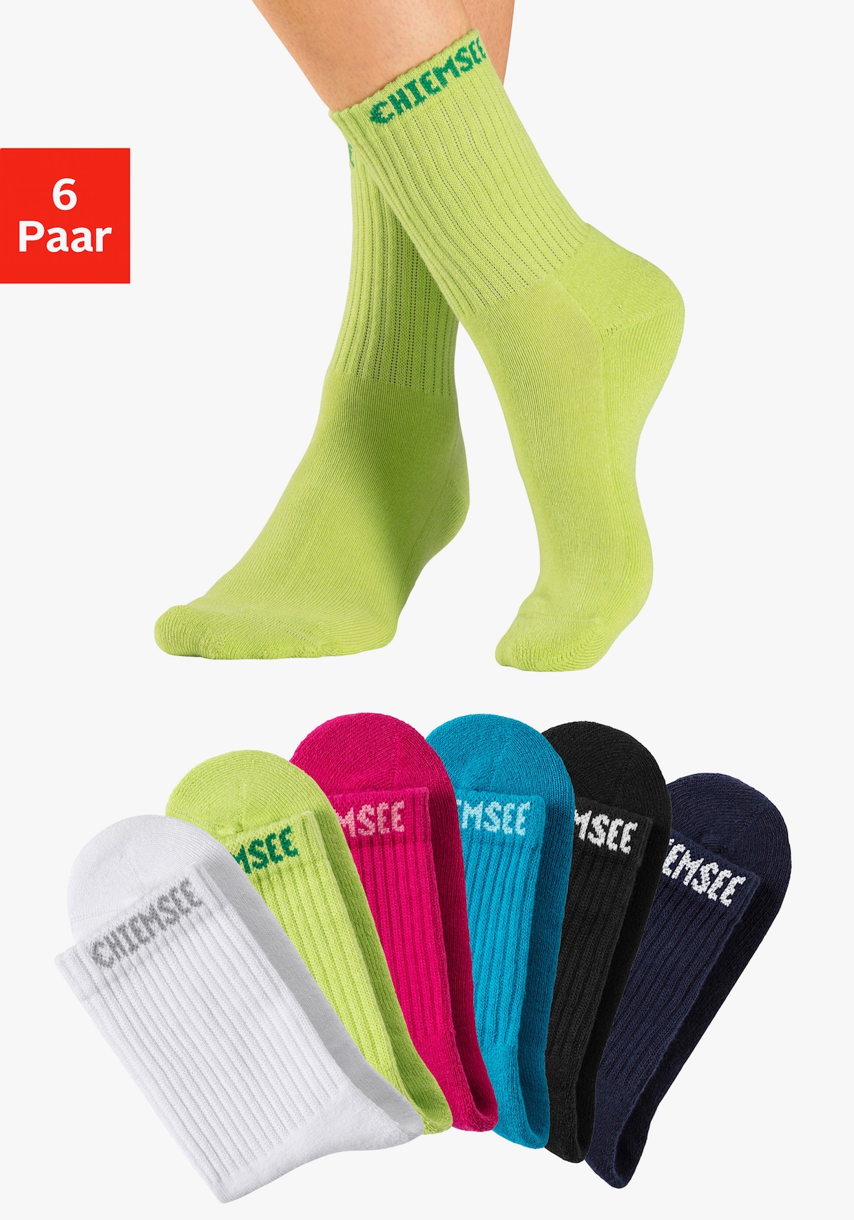 Chiemsee Chaussettes de tennis - noir, blanc, bleu, turquoise, citron vert, fuchsia