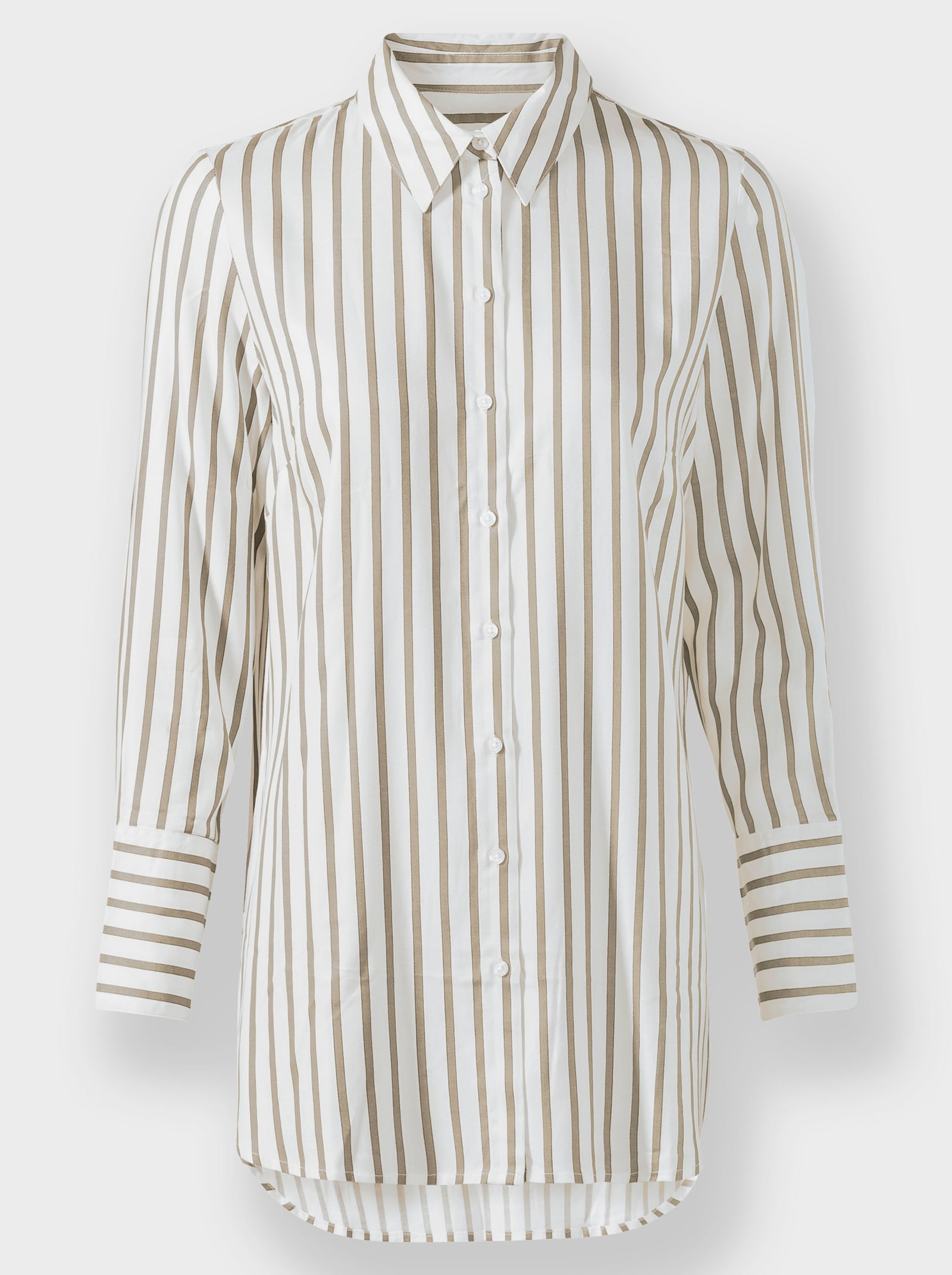 heine Hemdbluse in Longform - weiß-sesam-gestreift
