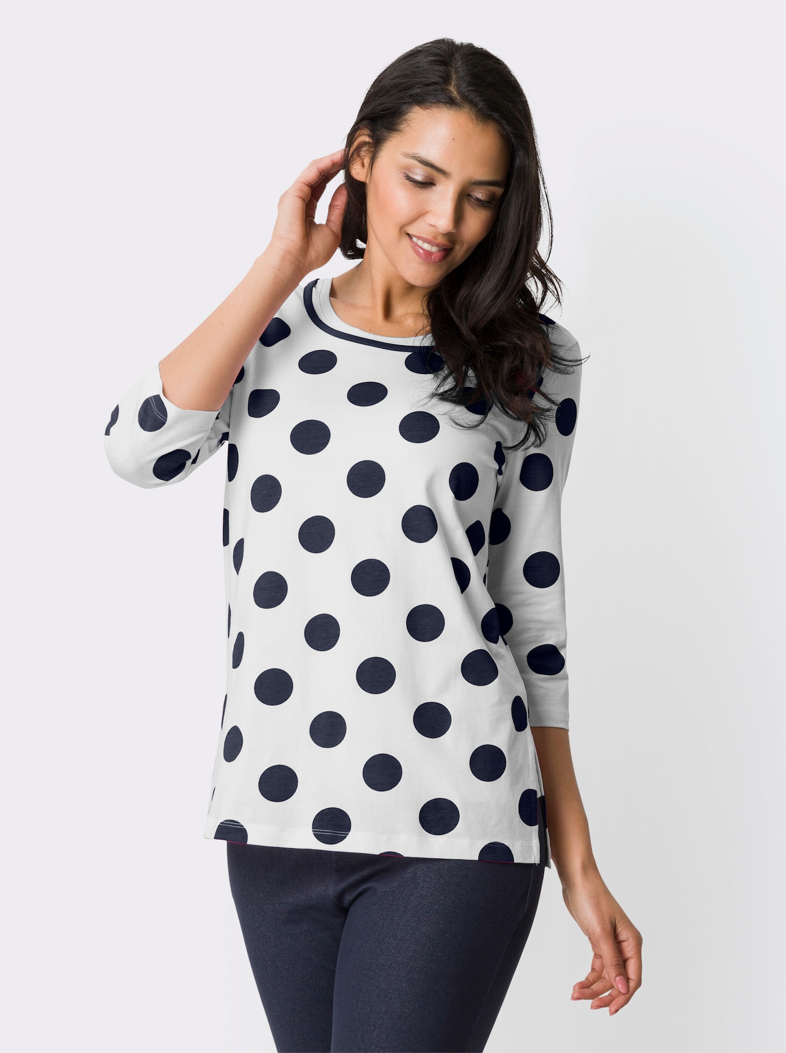 Lang shirt in langer model - ecru/marine geprint