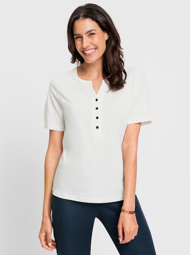 Kurzarmshirt mit Knopfleiste - ecru
