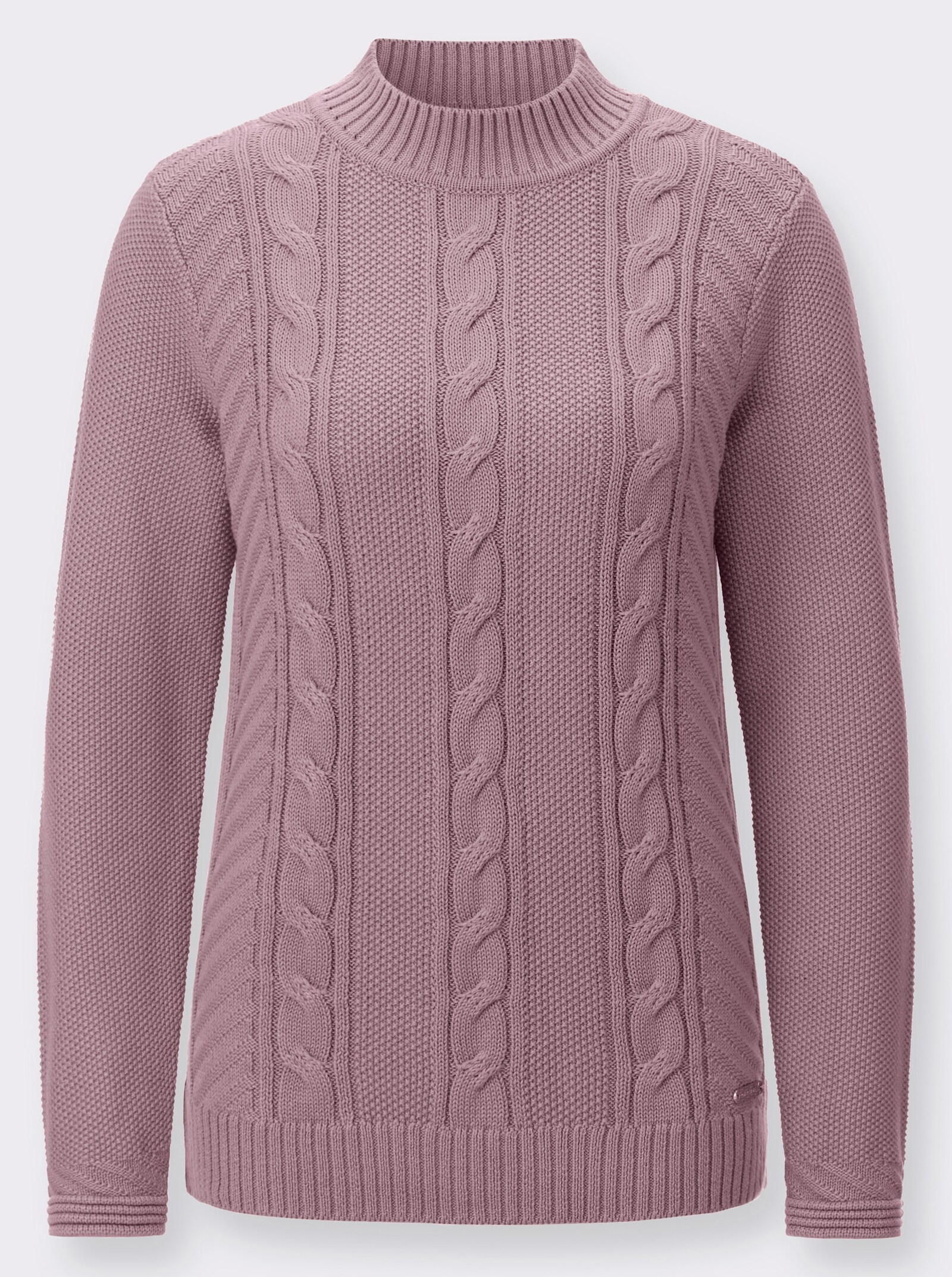 Stehkragenpullover mit Zopfmuster - mauve
