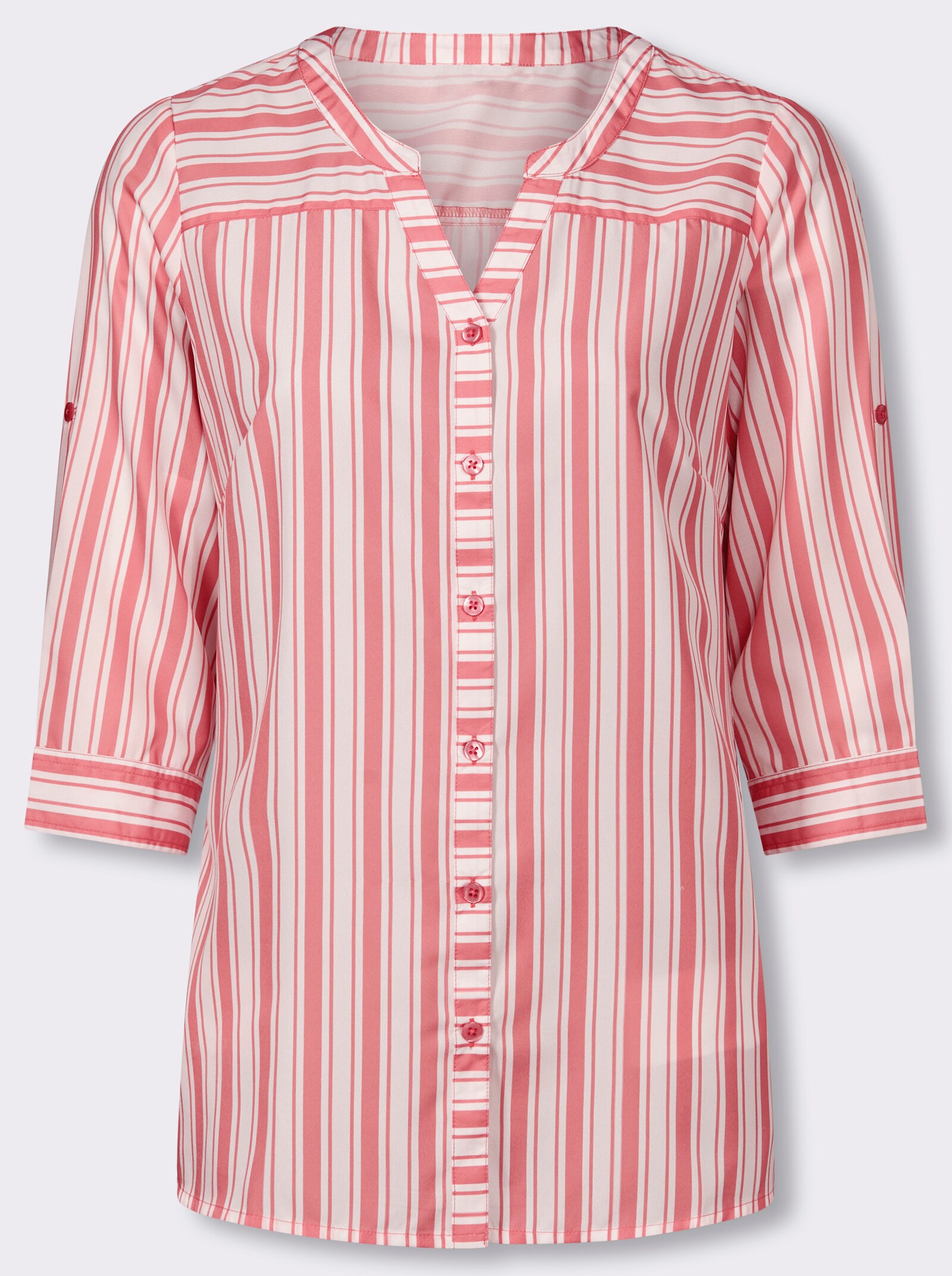Longbluse mit vertikalem Streifenmuster - flamingo-weiß-gestreift
