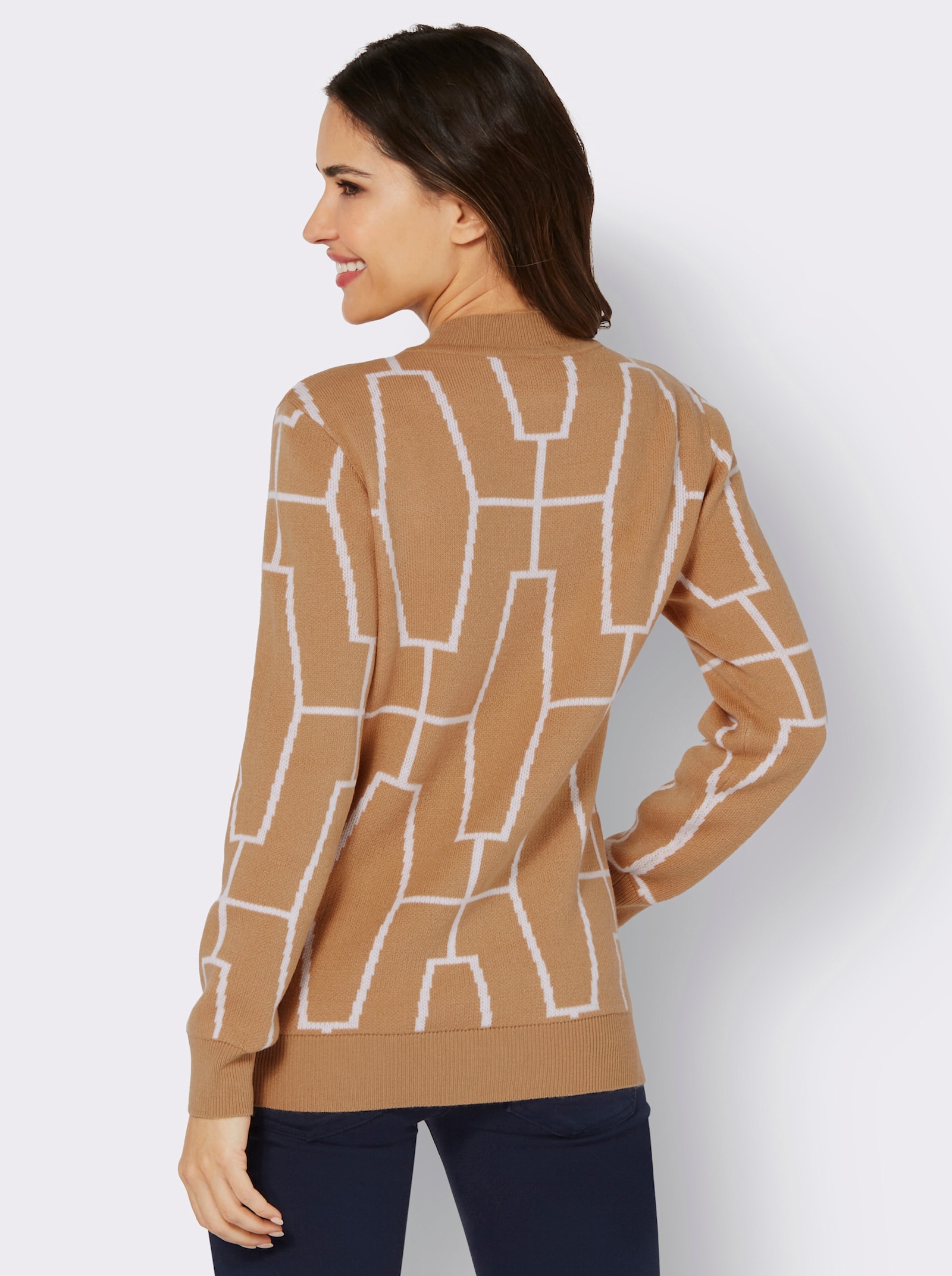 Svetr se stojáčkem a žakárovým vzorem - velbloudí-bílá-vzor
