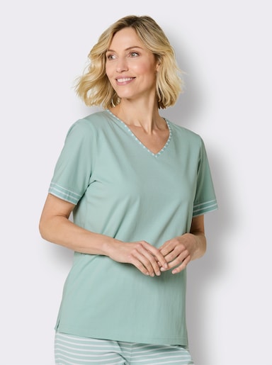 wäschepur Schlafshirt mit Ringelblende - kalkmint-weiß-geringelt