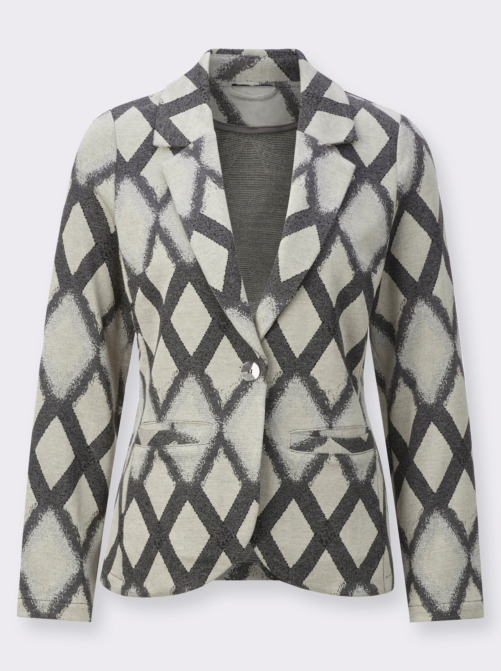 Jacquardblazer, licht getailleerd - zand/antraciet gedessineerd