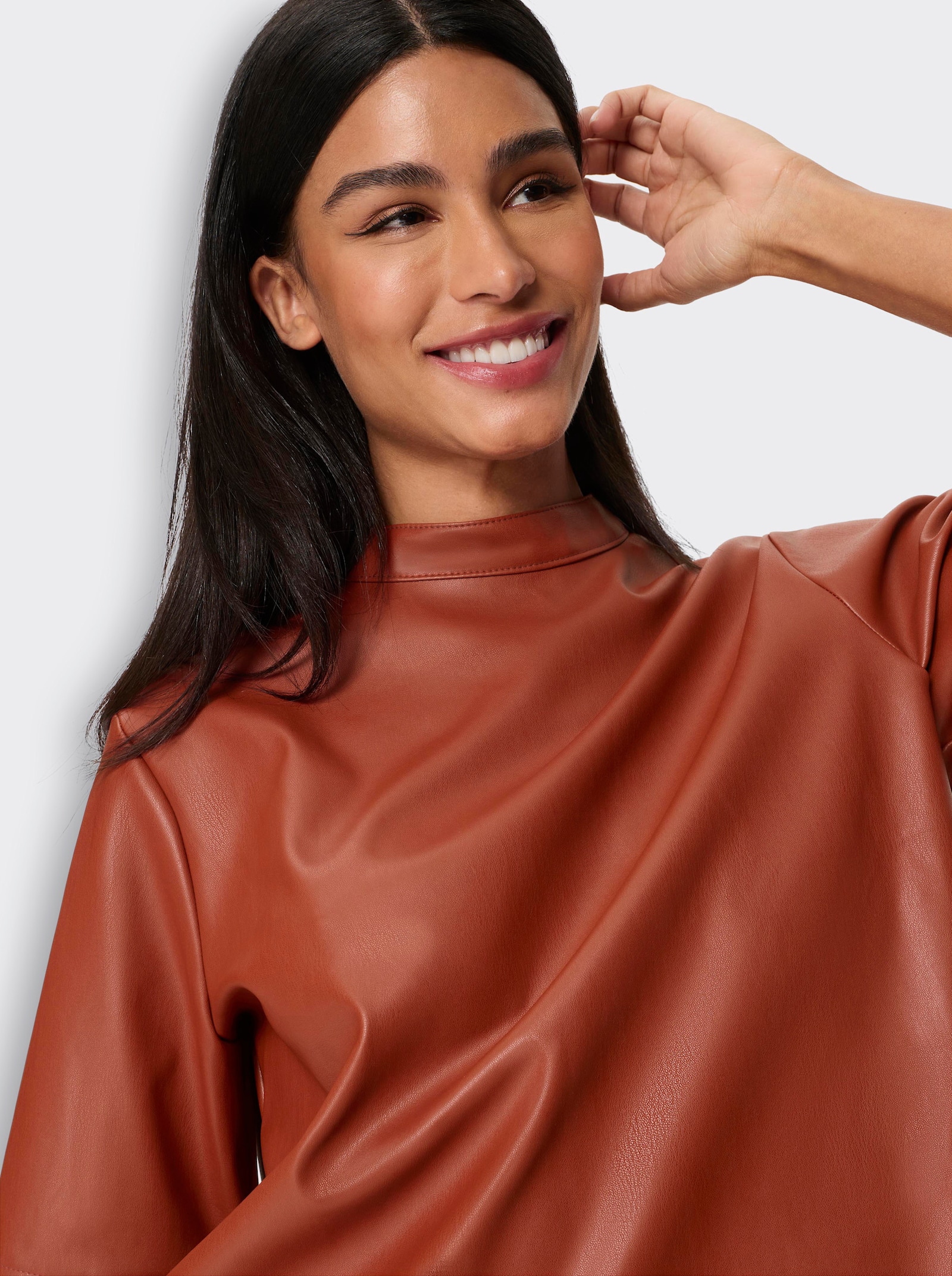 heine Kurzarm-Bluse aus Lederimitat - rotbraun