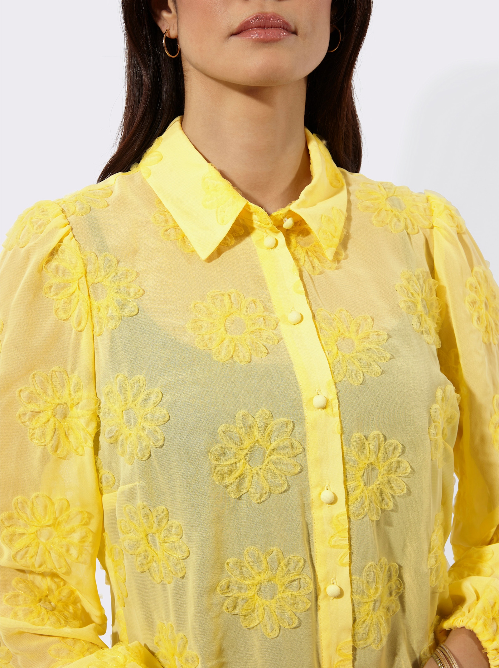 Hemdbluse mit weiten Ärmeln - zitrone