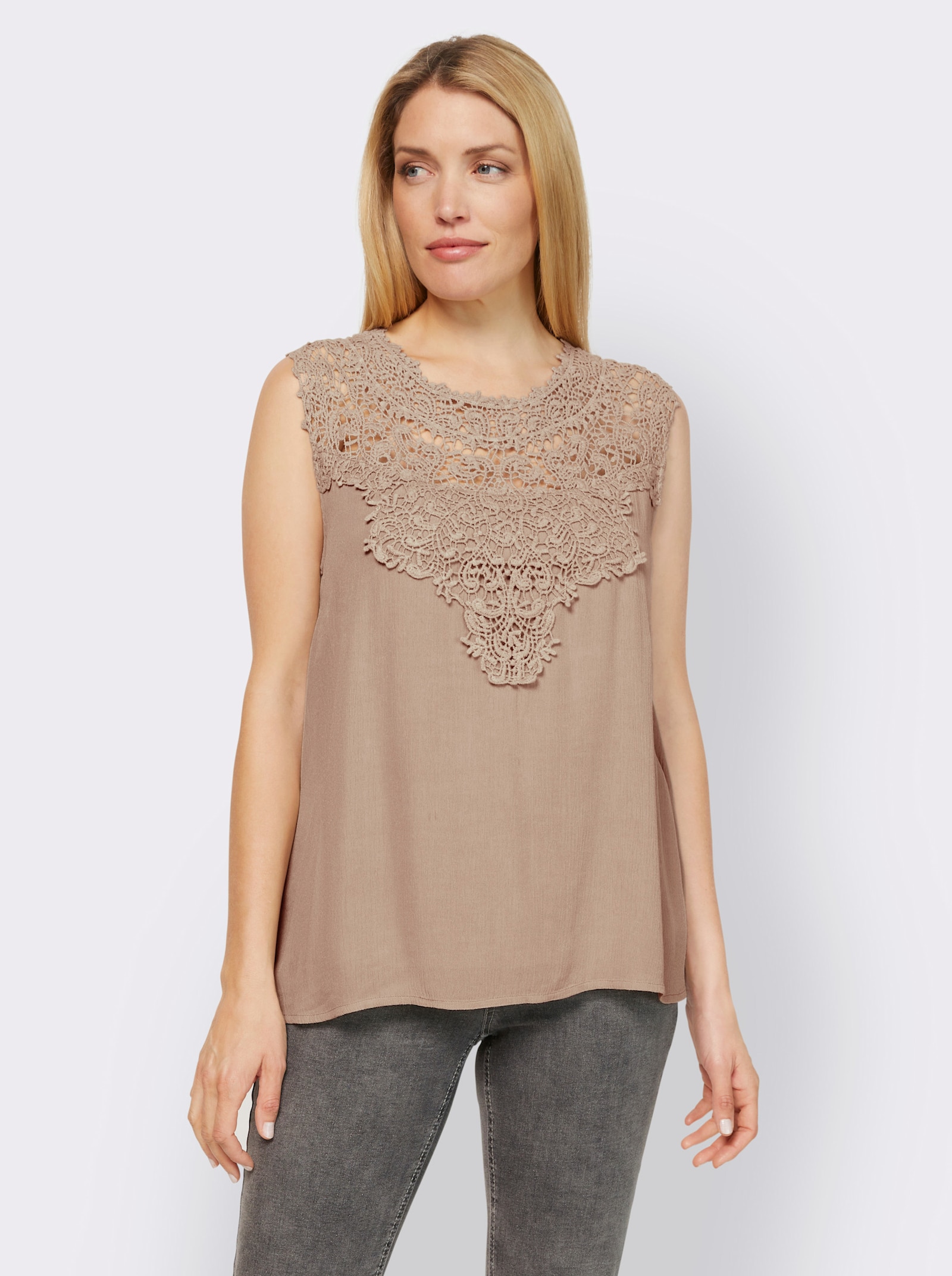 heine Spitzentop in Crinkle-Optik - sesam