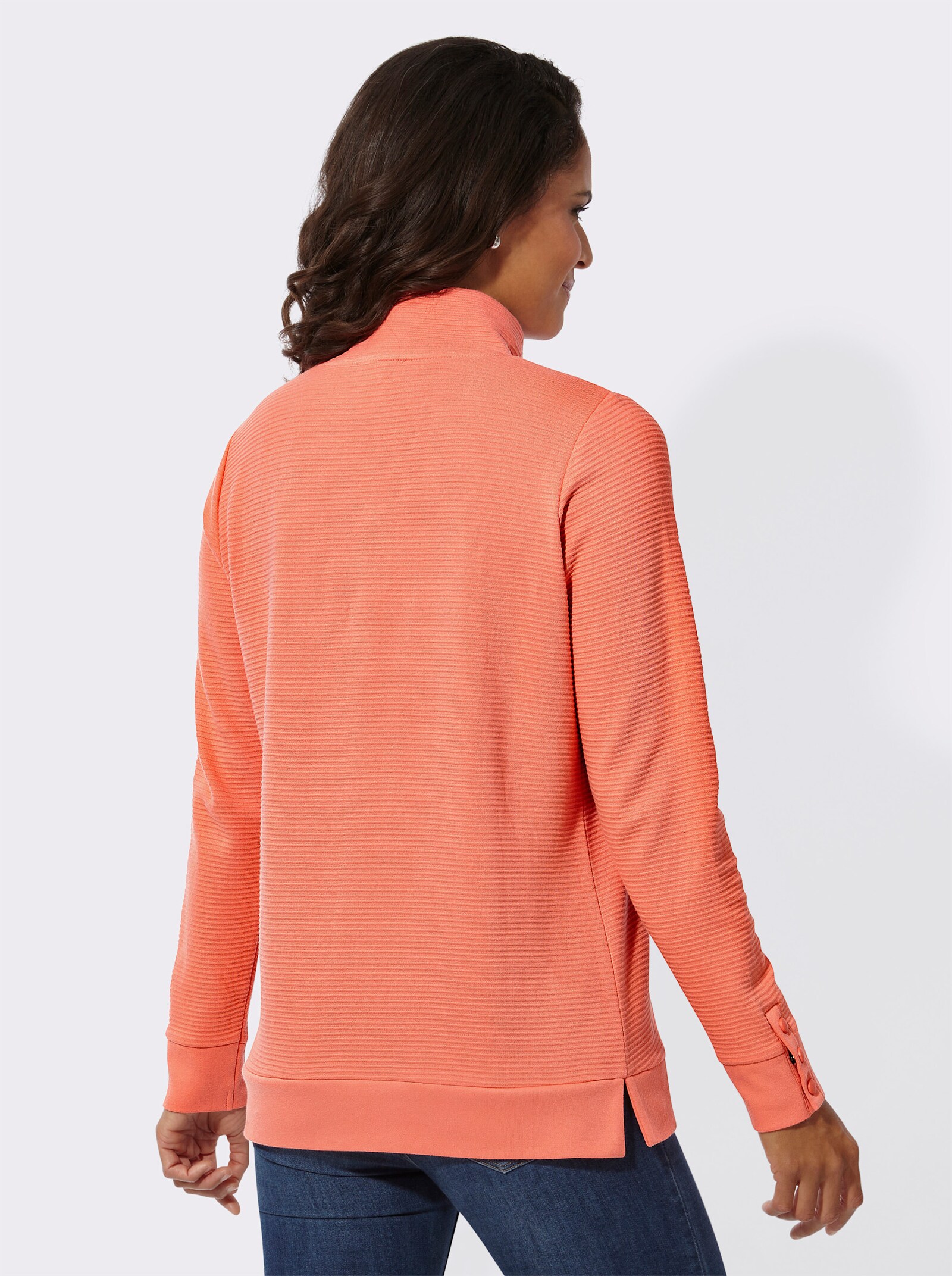 Sweatshirt mit Druckknöpfen an Kragen und Ärmeln - koralle