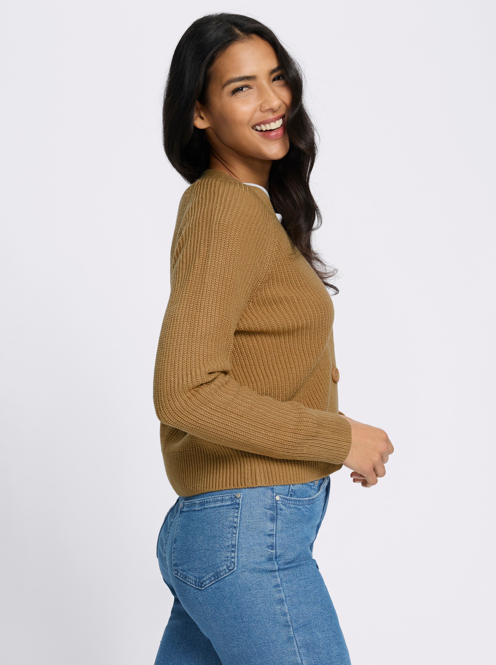 Strickjacke im Patentstrick - camel